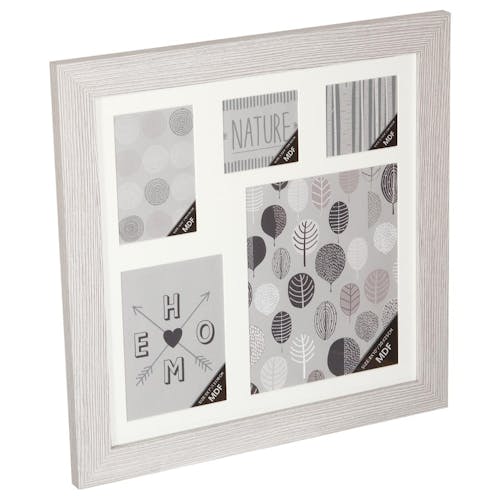 Cadre Pêle-Mêle 5 vues en bois blanc grisé 46,4x46,4cm