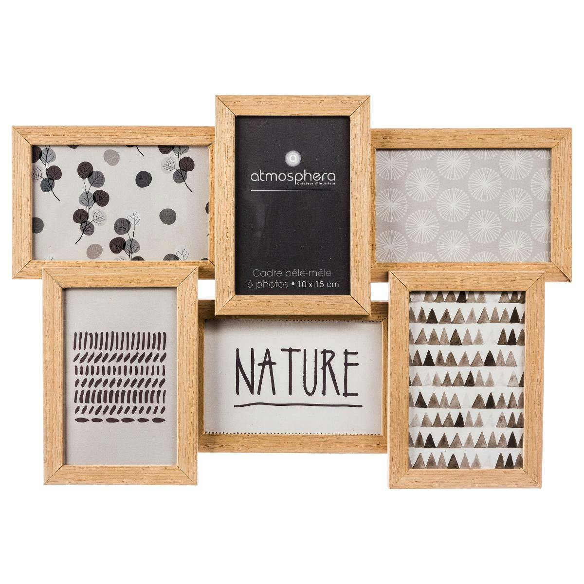 Cadre Pêle-Mêle bois naturel 6 photos 41x31cm
