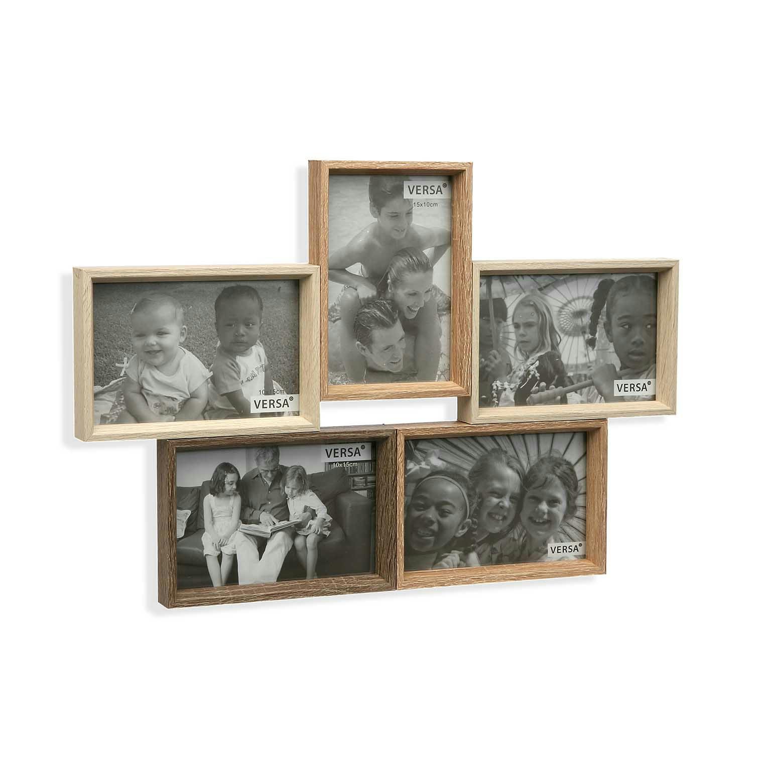 Cadre photo pêle-mêle 5 vues en dégradé de bois clairs 43xH30cm
