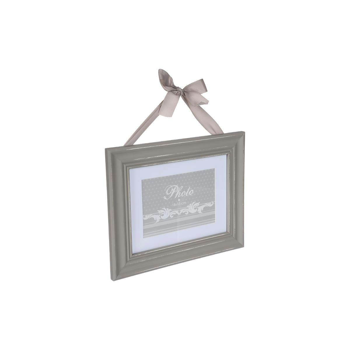 Cadre photo rectangle en bois gris et ruban gris clair 29x24cm