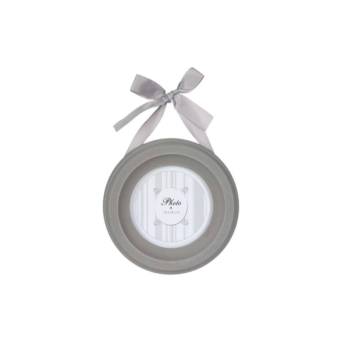 Cadre photo rond en bois gris et ruban gris clair D21cm