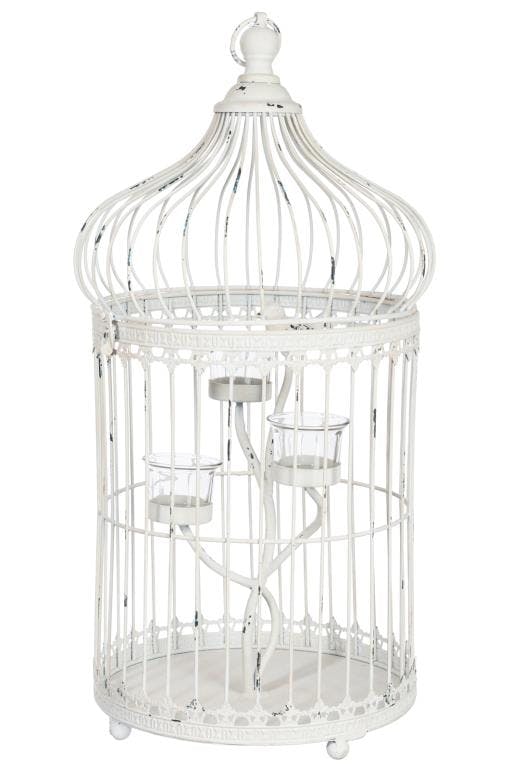 Cage métal blanc photophore 29x57,5cm