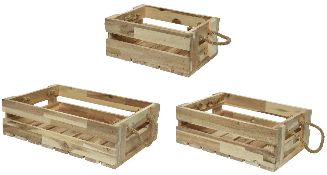 Caisse en bois avec poignées corde (lot de 3)