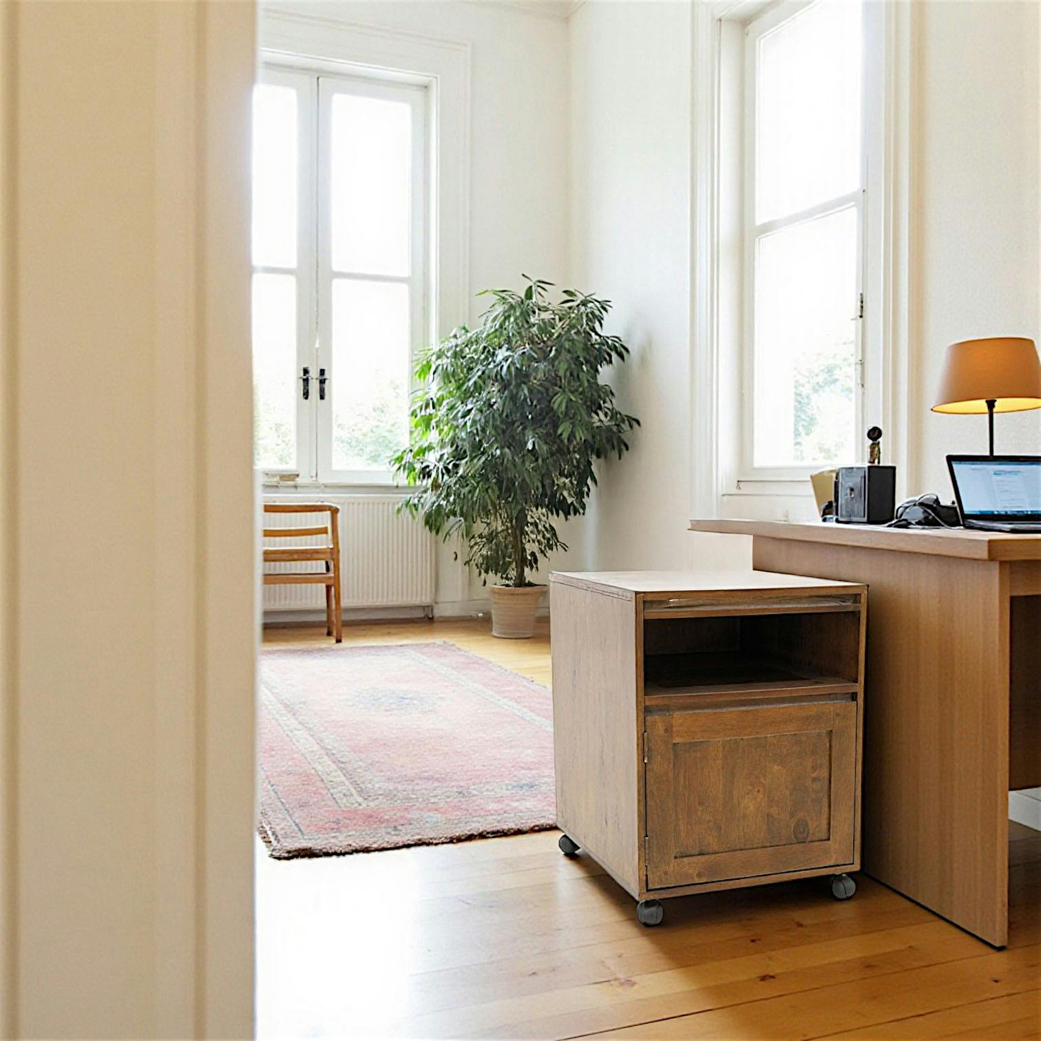 Caisson de bureau à roulettes hévéa 1 porte 60cm OLGA