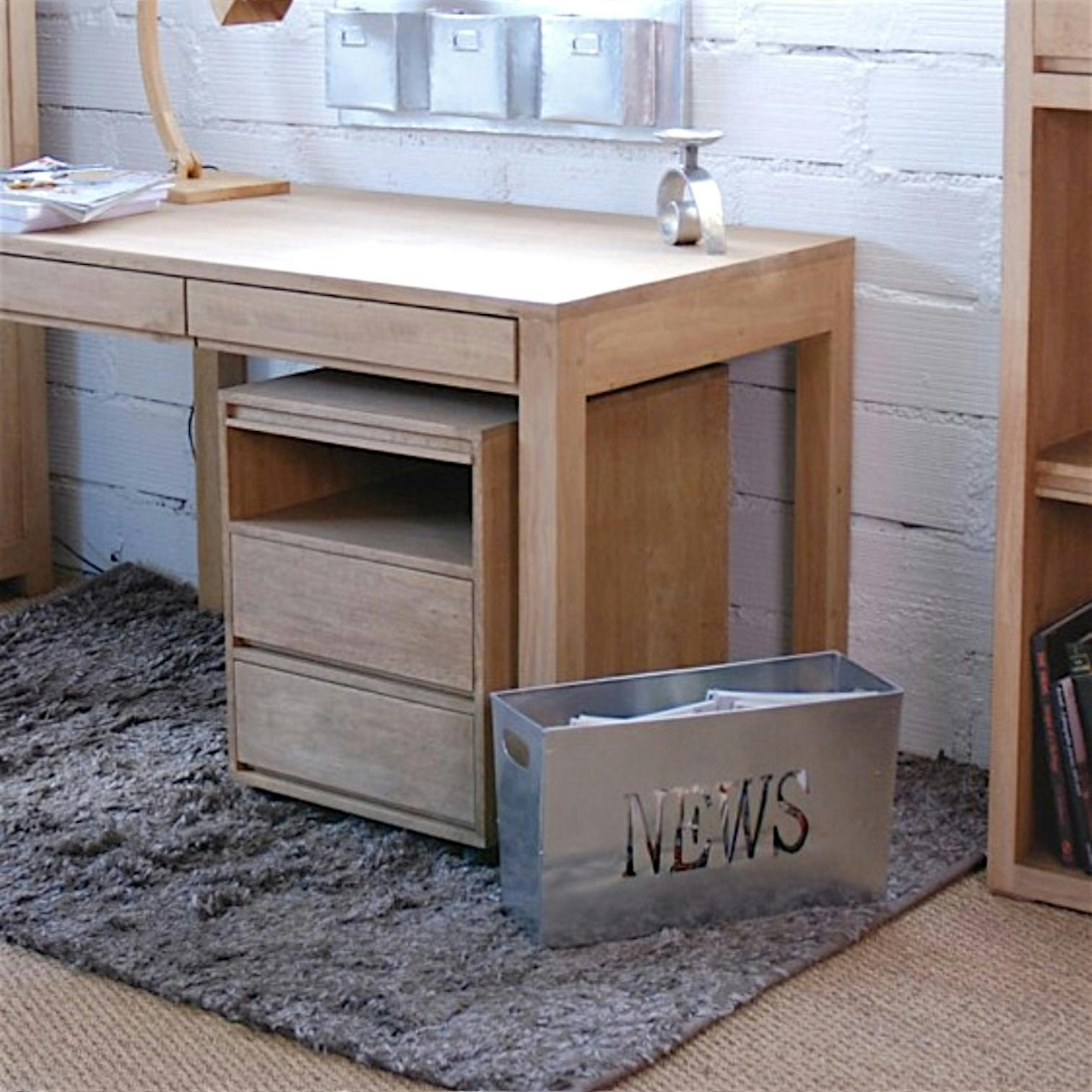 Caisson de bureau roulettes hévéa 2 tiroirs 60cm OLGA