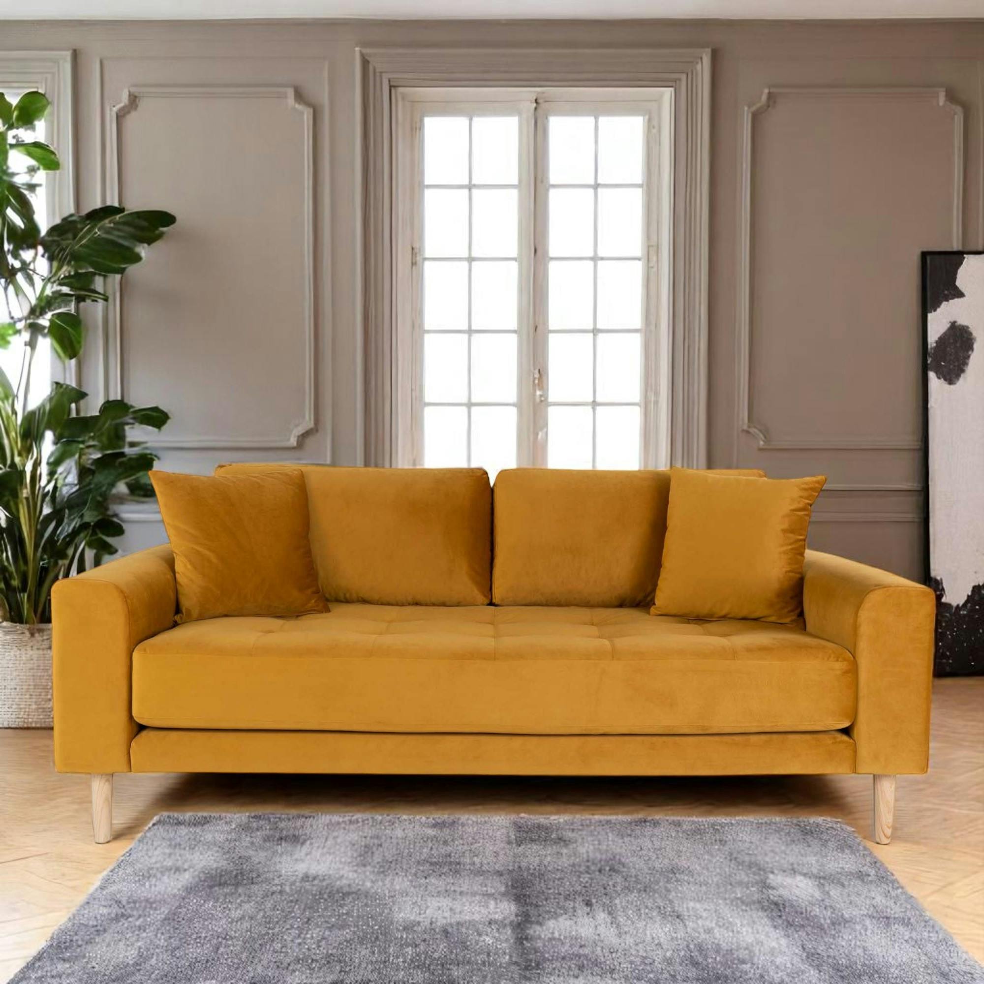 Canapé 2 places 1/2 moutarde - velours, AMSTERDAM