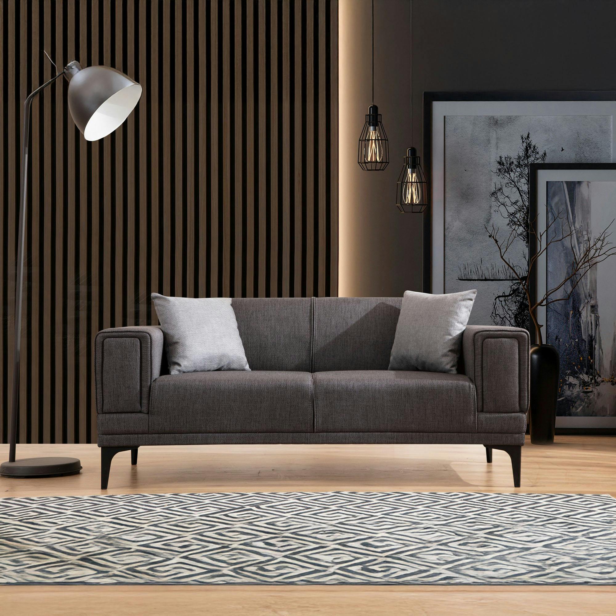 Canapé 2 places anthracite, accoudoirs matelassés 170 cm LUCCA