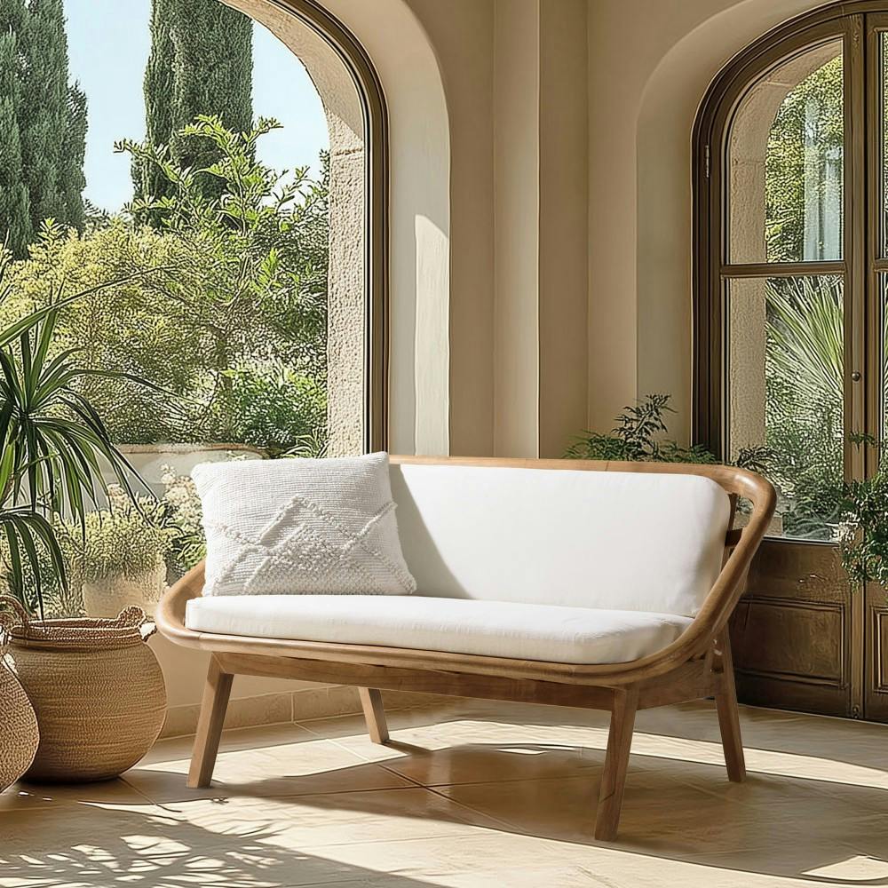 Canapé 2 places avec coussins blanc en mindi TIVARO