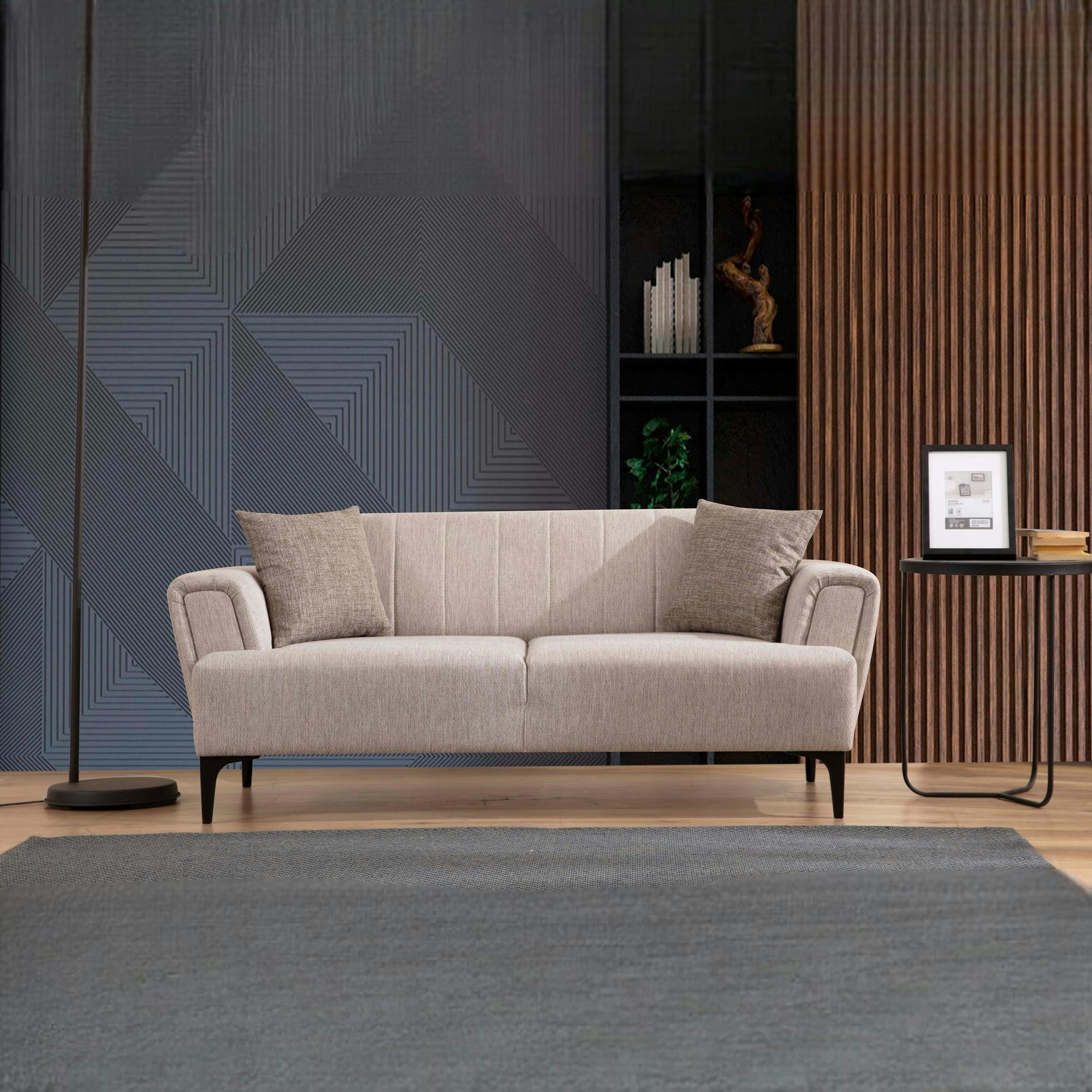 Canapé 2 places beige, dossier à coutures verticales LUCCA