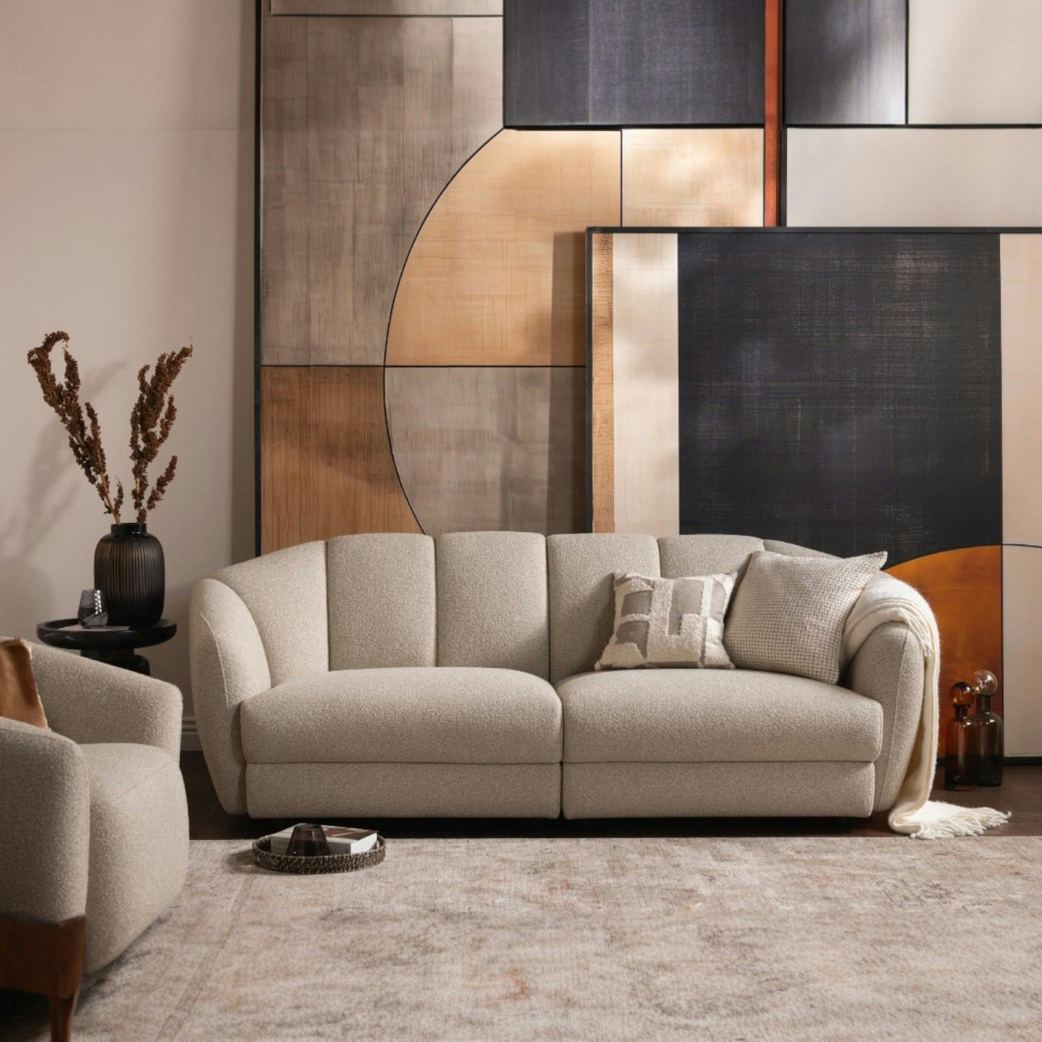 Canapé 2 places blanc beige en tissu HANOI