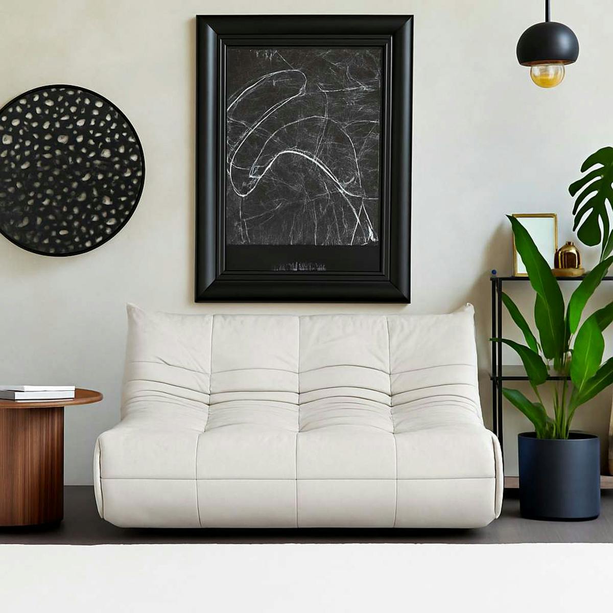 Canapé 2 places blanc en tissu plissé 145 cm ARVEN