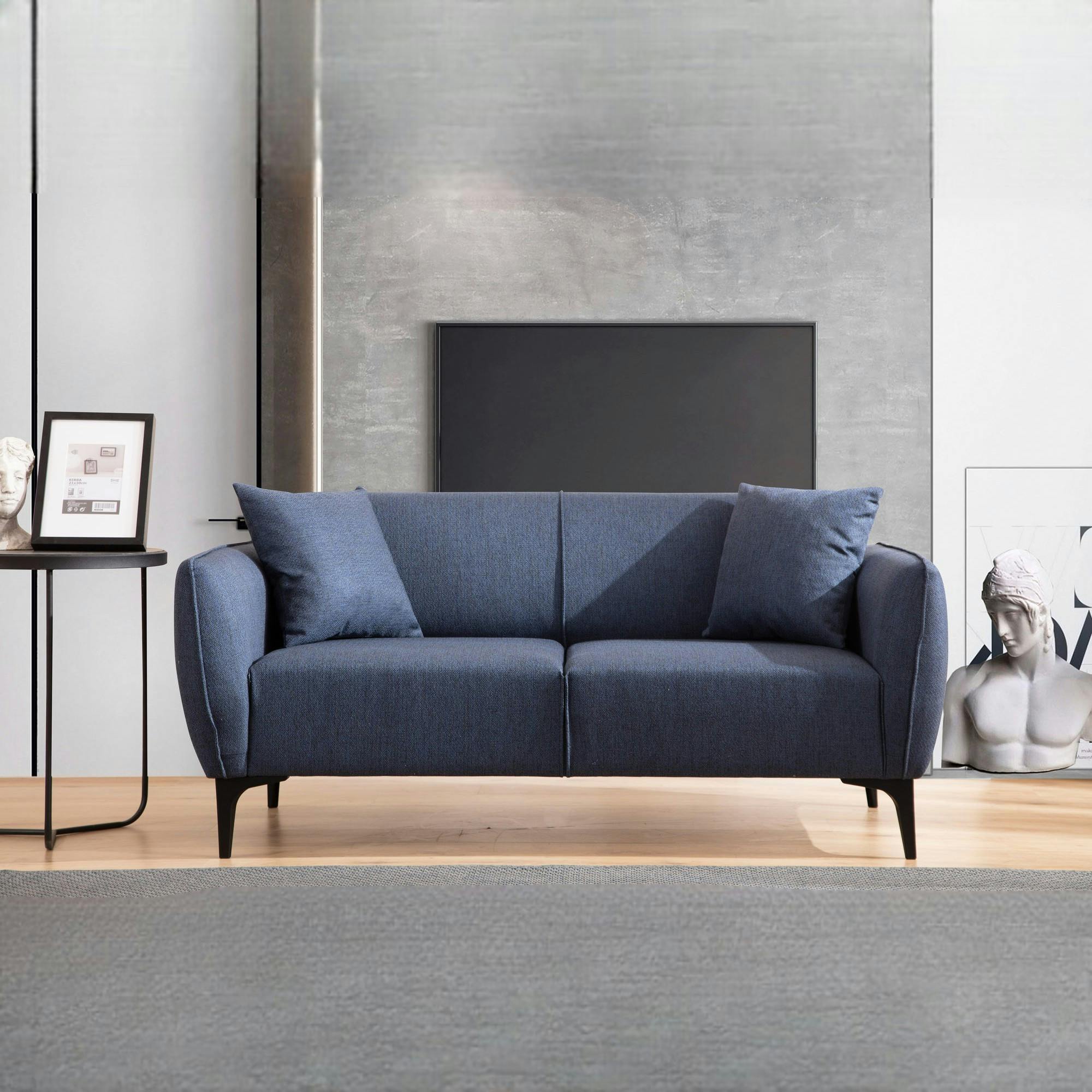 Canapé 2 places bleu avec couture décorative VILNIUS