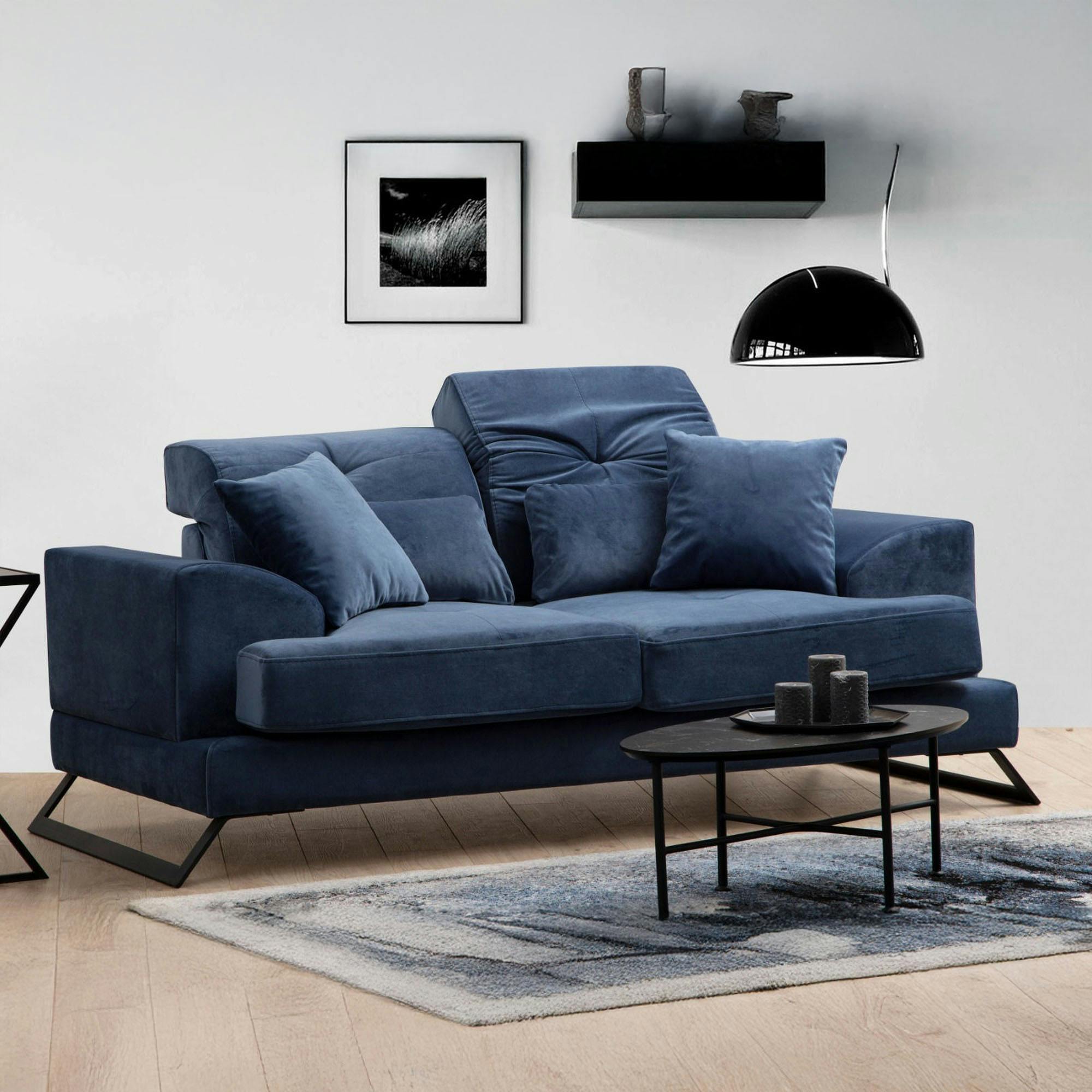 Canapé 2 places bleu avec dossier inclinable MILO