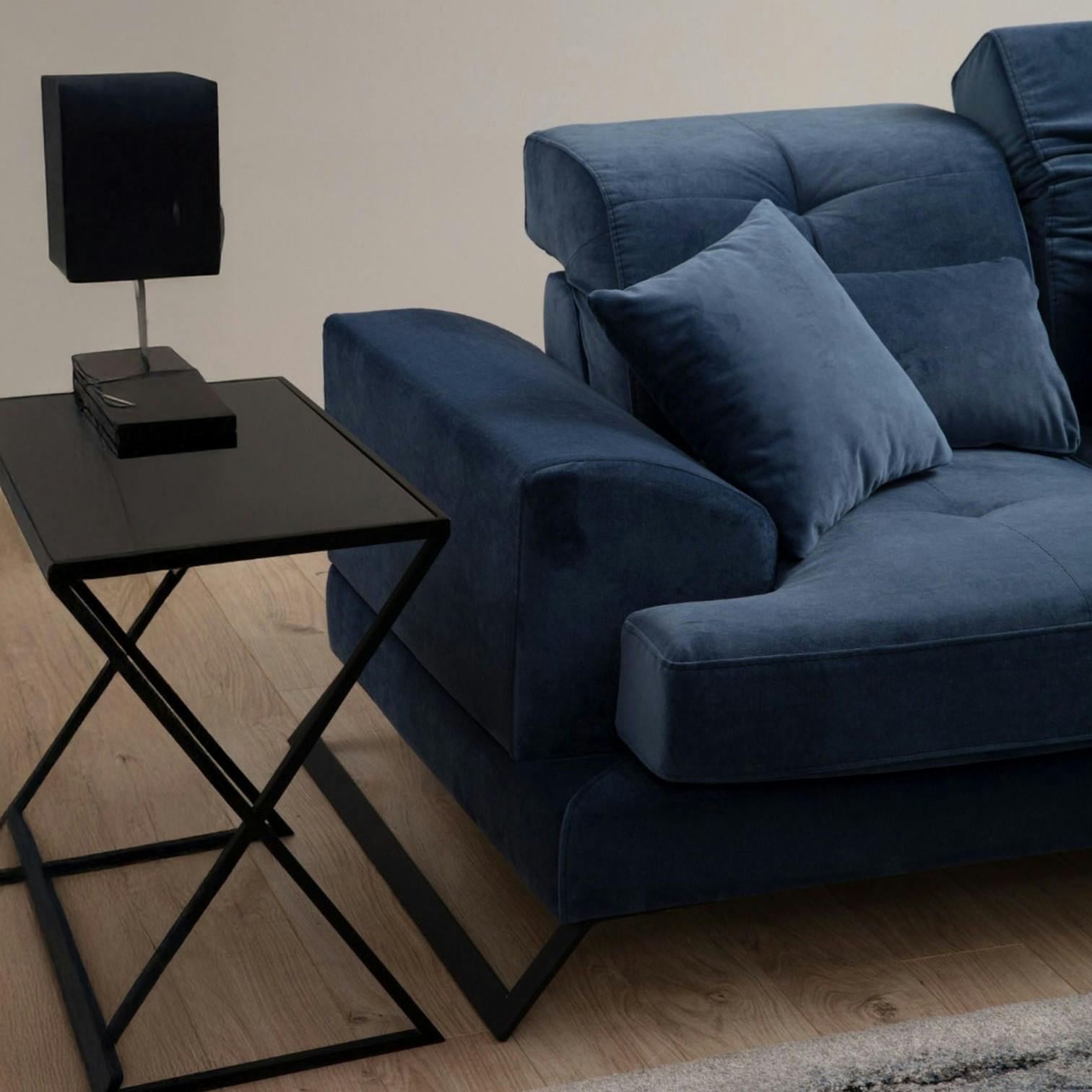 Canapé 2 places bleu avec dossier inclinable MILO