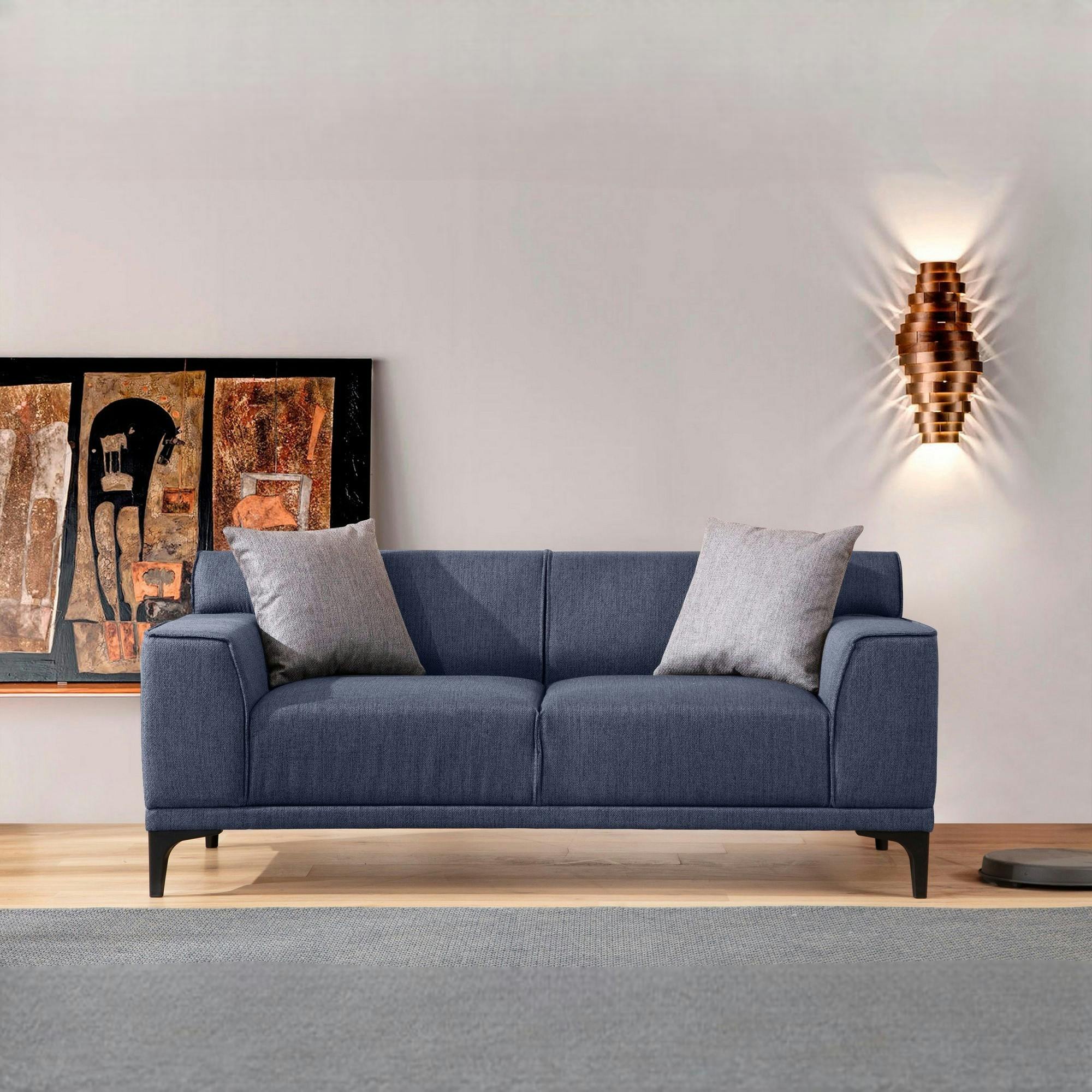 Canapé 2 places bleu chiné - accoudoirs larges ORSAY