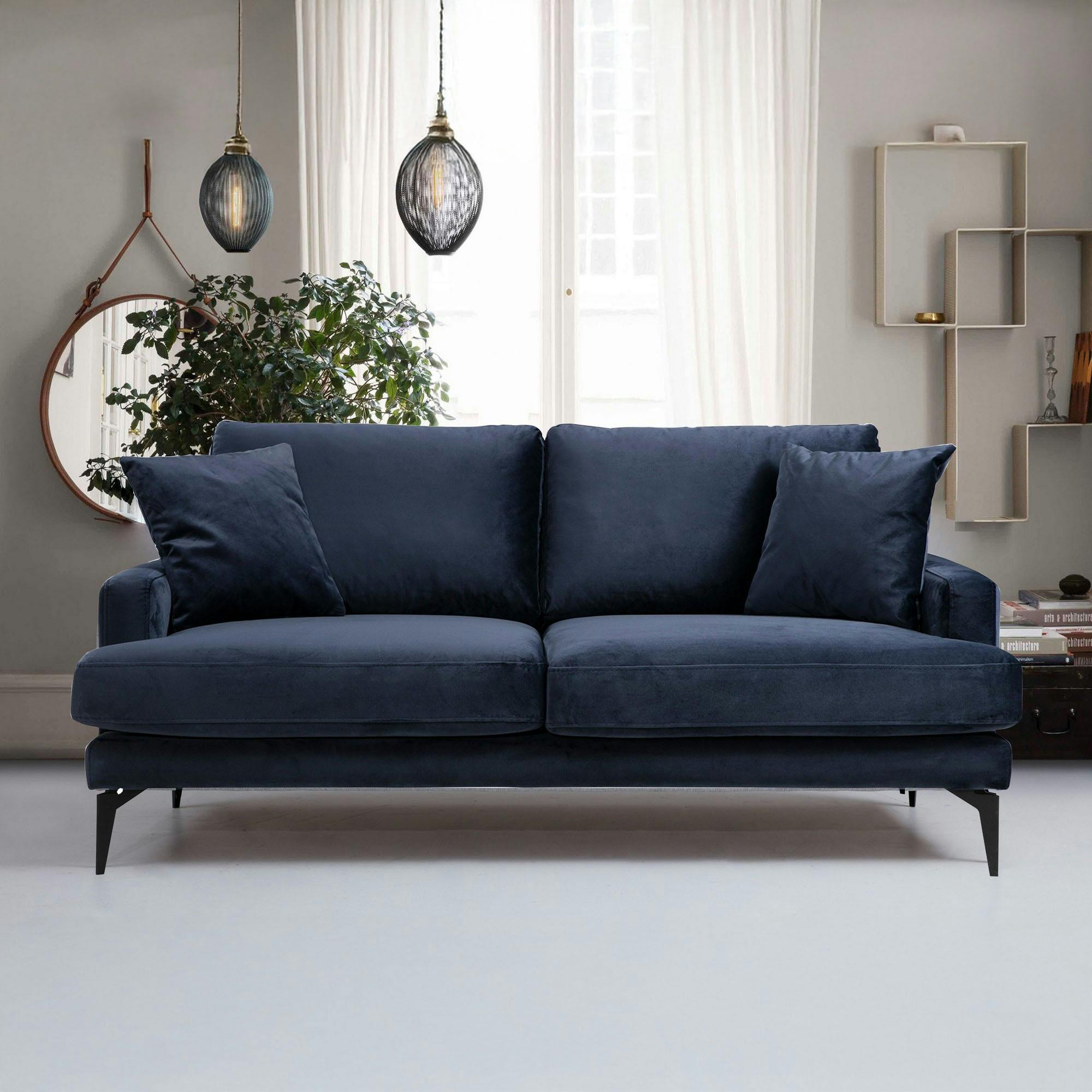 Canapé 2 places bleu en tissu velours 175 cm SEATTLE