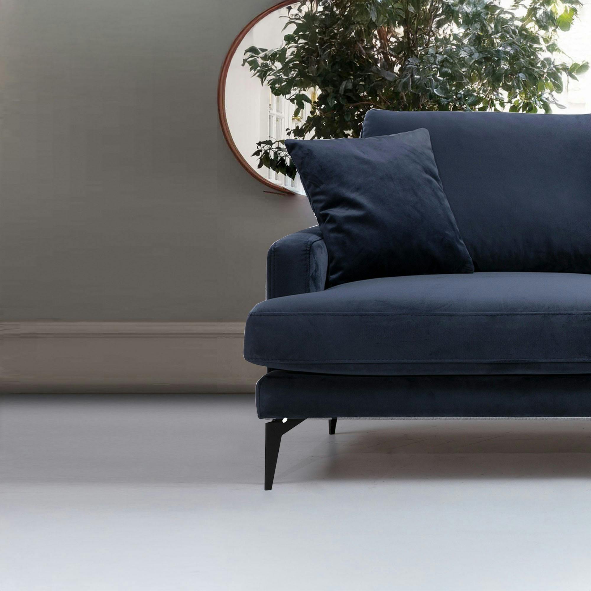 Canapé 2 places bleu en tissu velours 175 cm SEATTLE