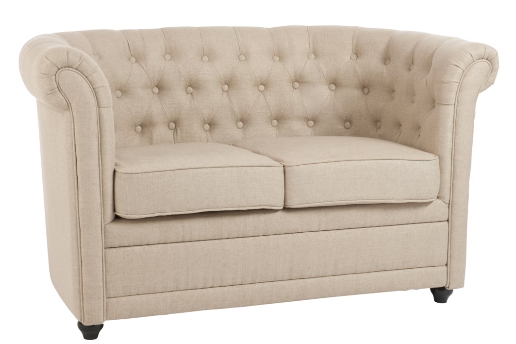 Canapé 2 places capitonné en lin beige, 136cm
