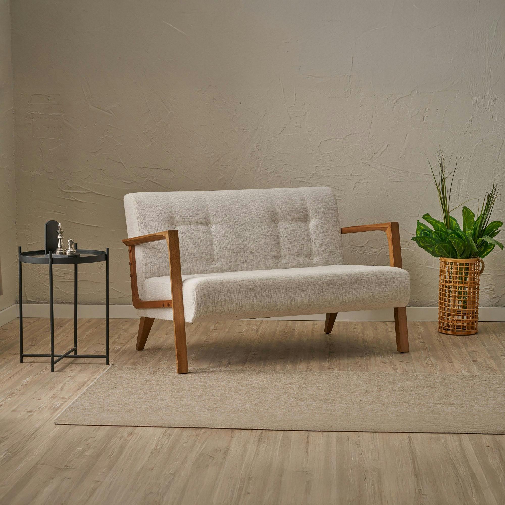 Canapé 2 places compact blanc chiné moderne 124 cm KOS