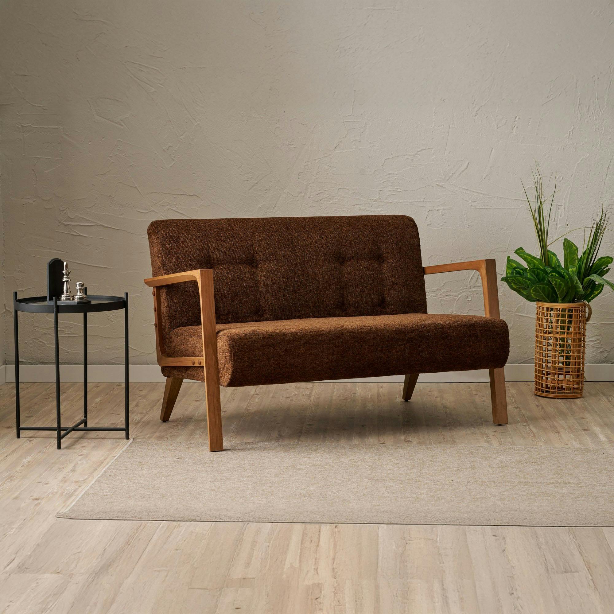 Canapé 2 places compact marron moderne 124 cm KOS