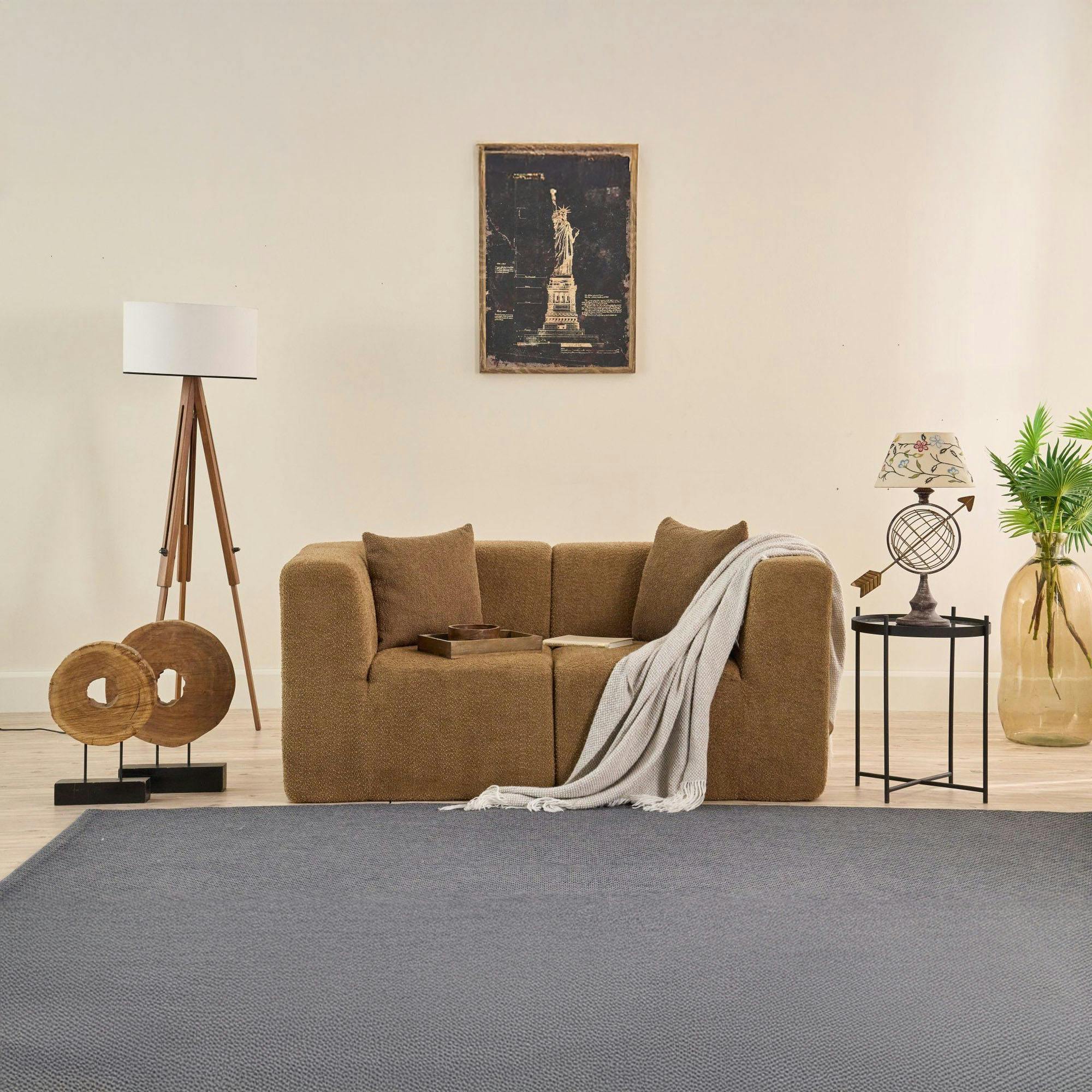 Canapé 2 places compact marron tissu chenille PLOVIA