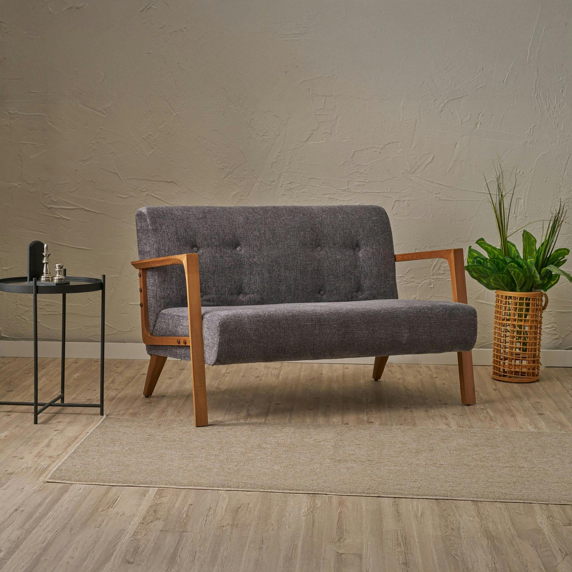 Canapé 2 places compact tissu gris moderne 124 cm KOS