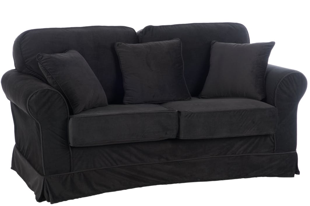 Canapé 2 places + coussins tissu noir 168x88x86cm