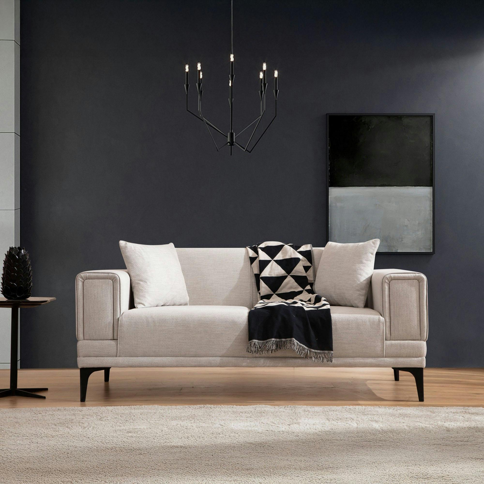 Canapé 2 places écru, accoudoirs matelassés 170 cm LUCCA