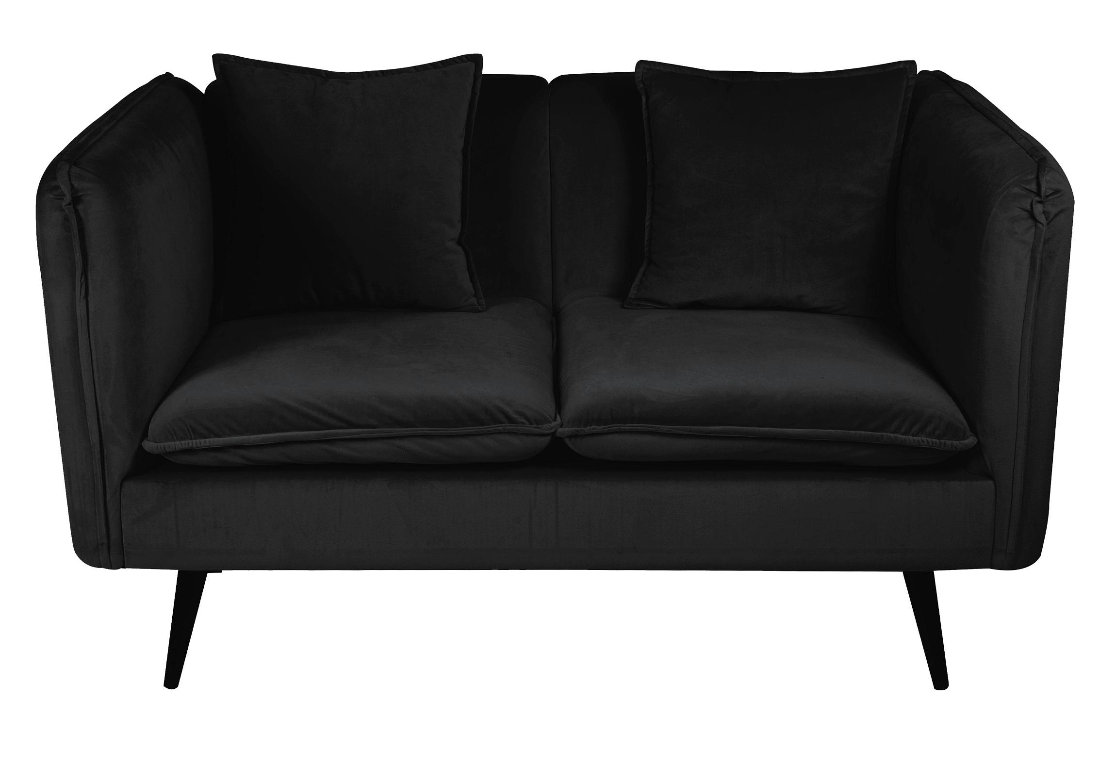 Canapé 2 places en velours noir + coussins L138cm MALMOE