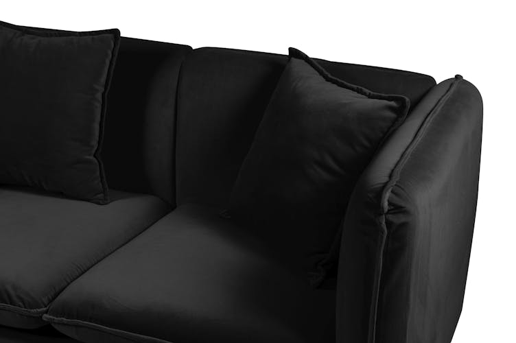 Canapé 2 places en velours noir + coussins L138cm MALMOE