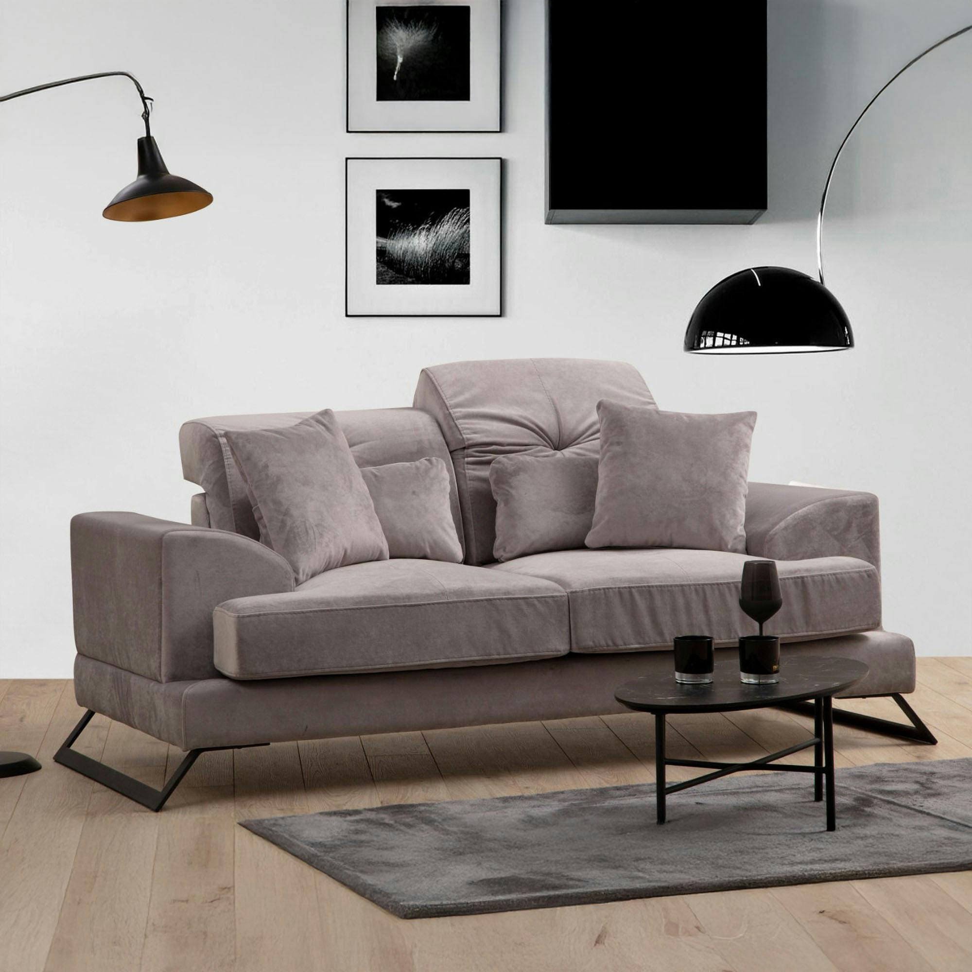 Canapé 2 places gris clair avec dossier inclinable MILO