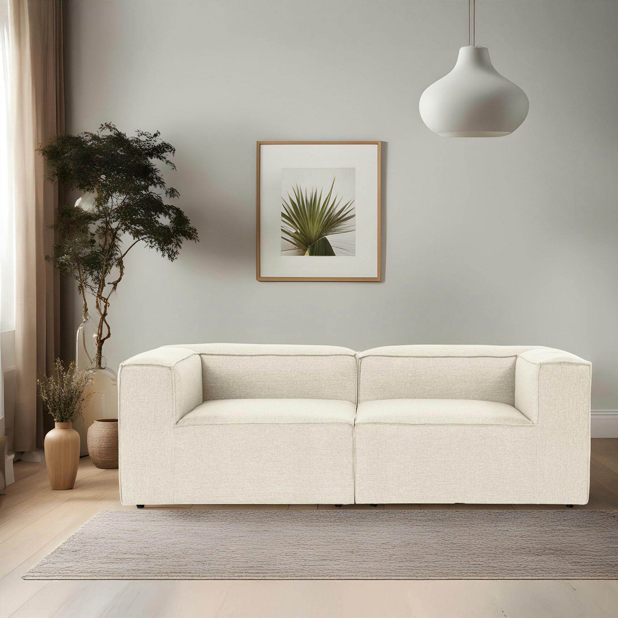 Canapé 2 places lin écru, accoudoirs carrés SPELLO