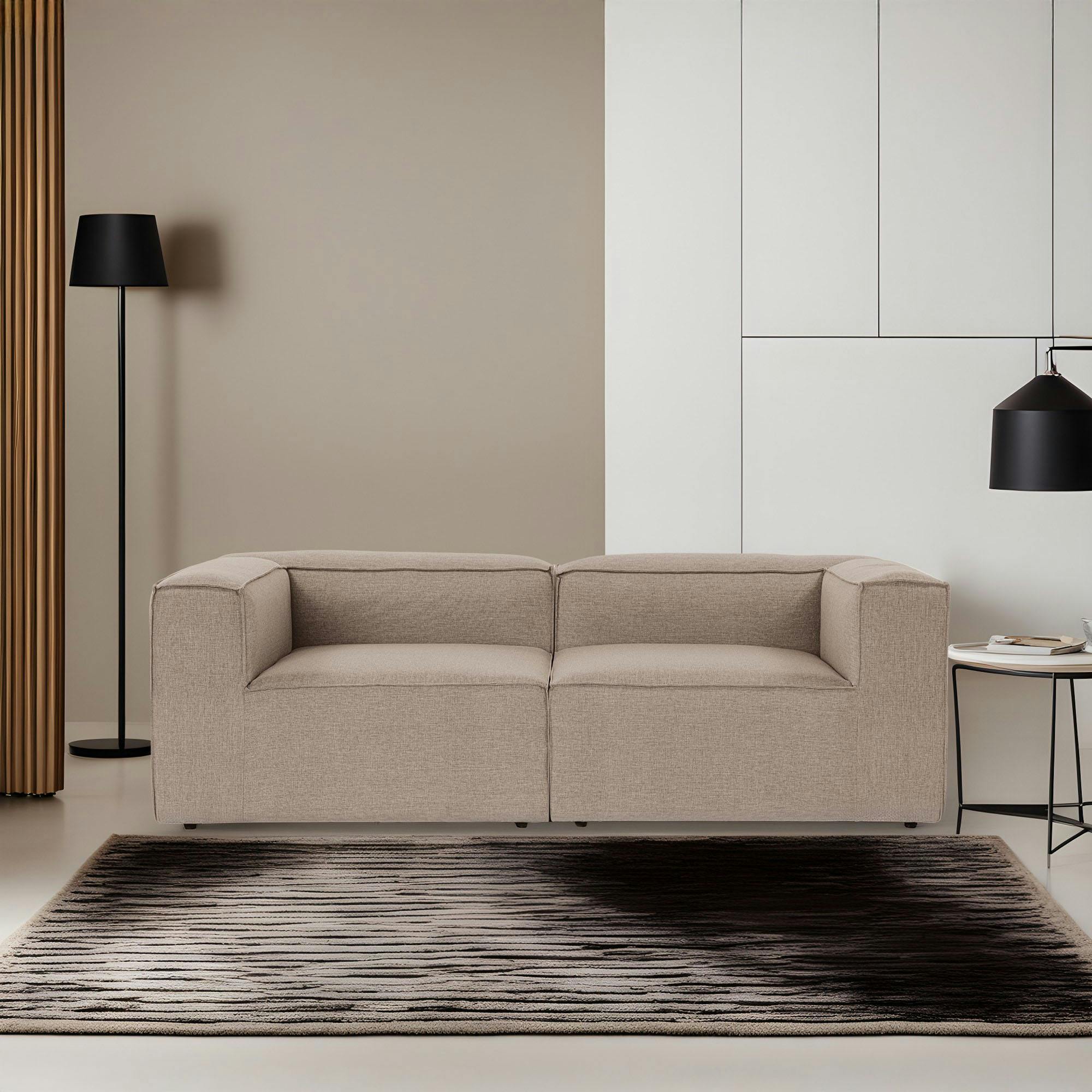 Canapé 2 places lin taupe, accoudoirs carrés SPELLO