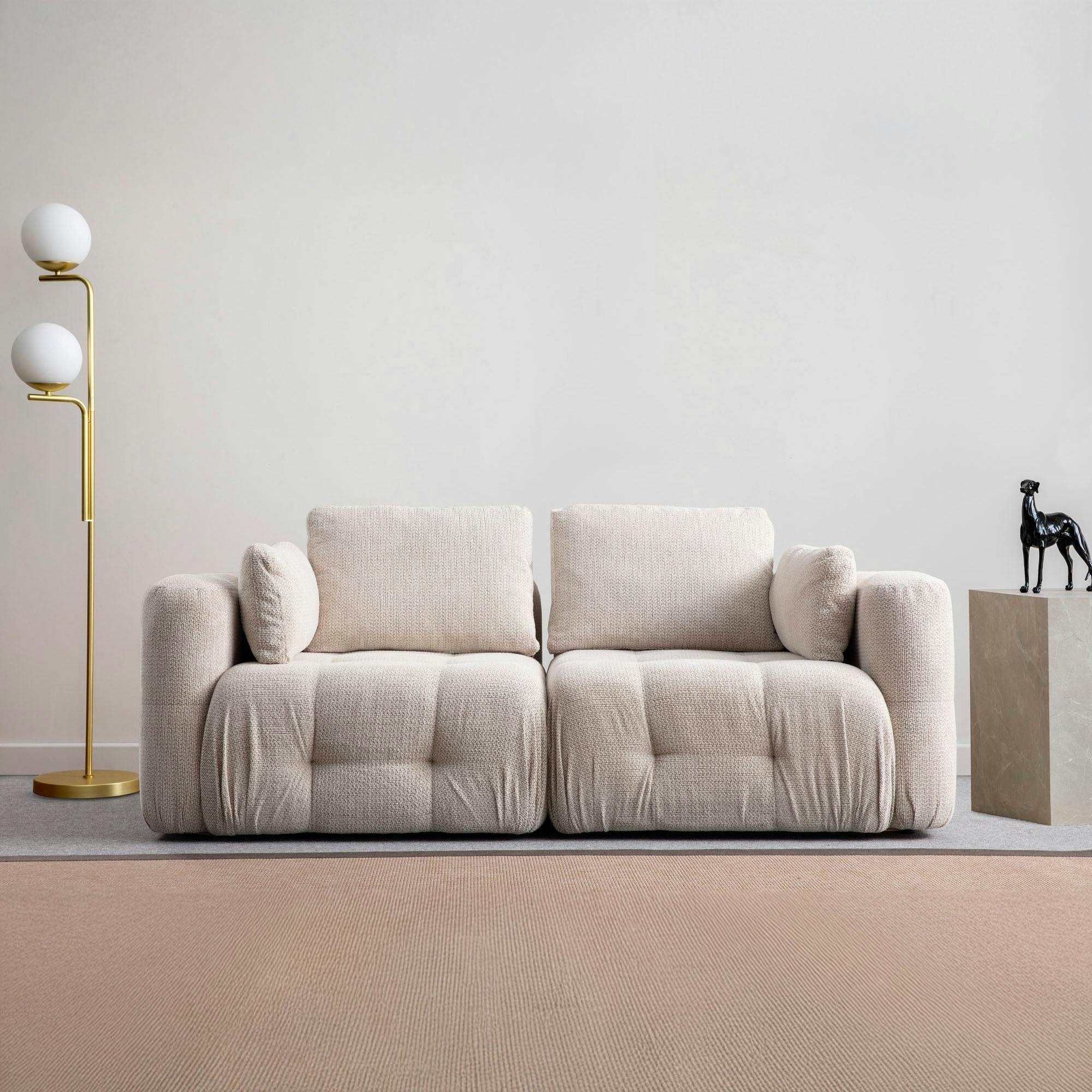 Canapé 2 places modulable beige, forme organique BARI