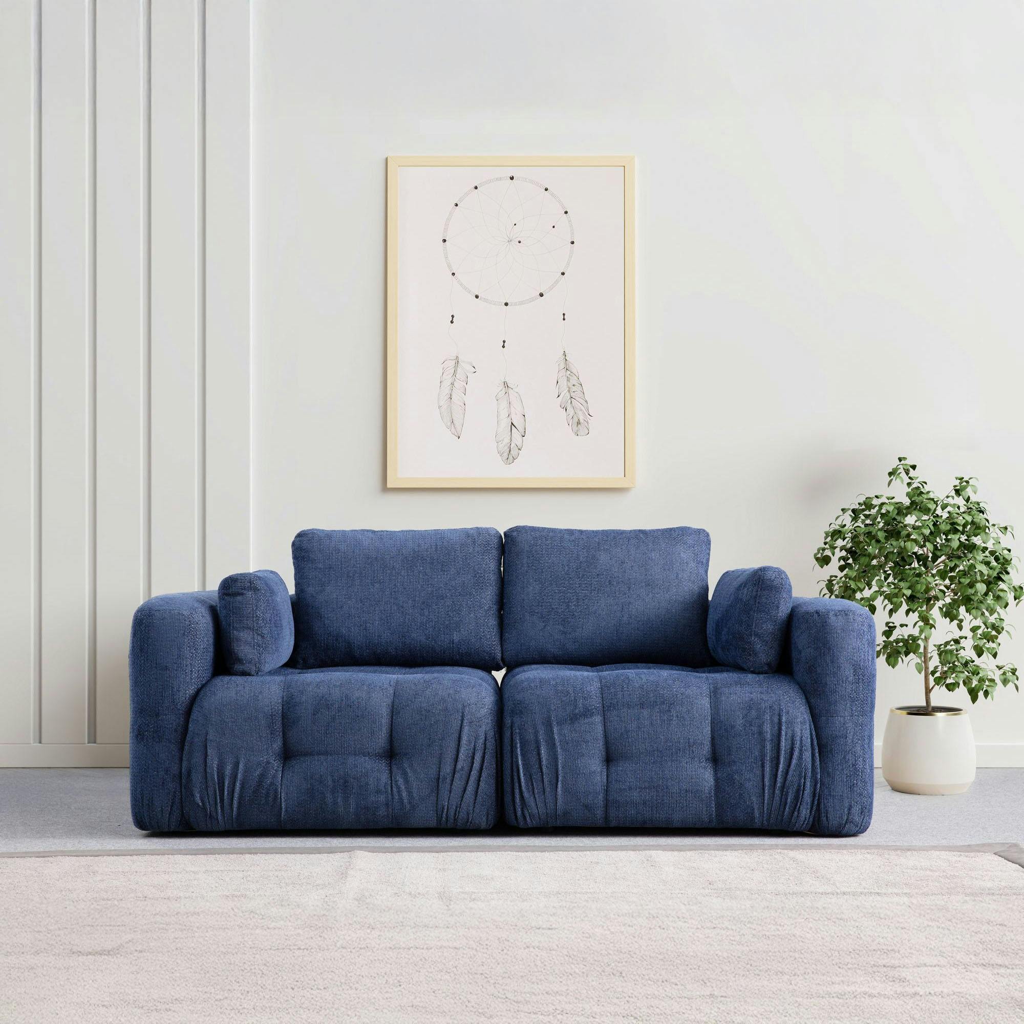 Canapé 2 places modulable bleu foncé, forme organique BARI