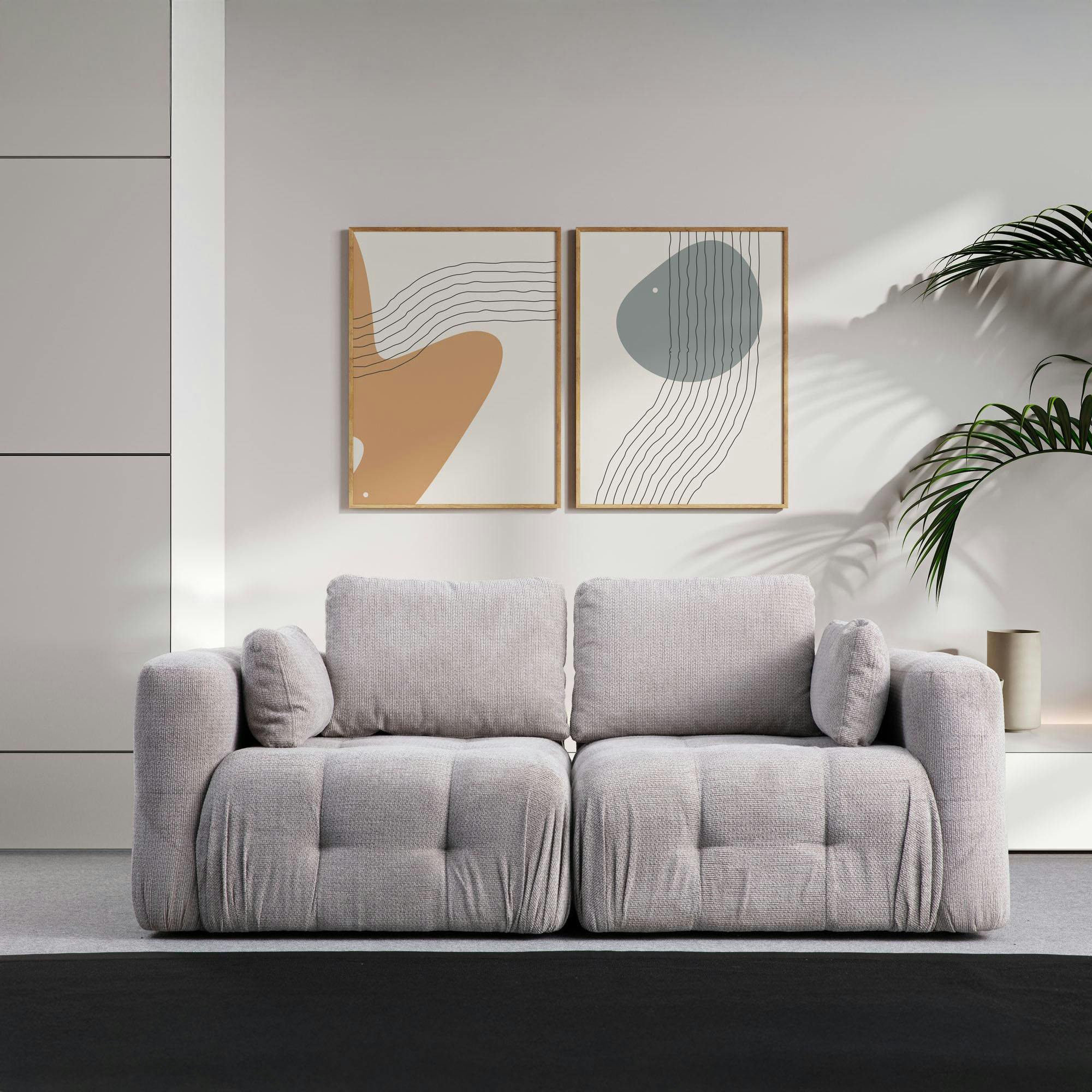 Canapé 2 places modulable gris clair, forme organique BARI