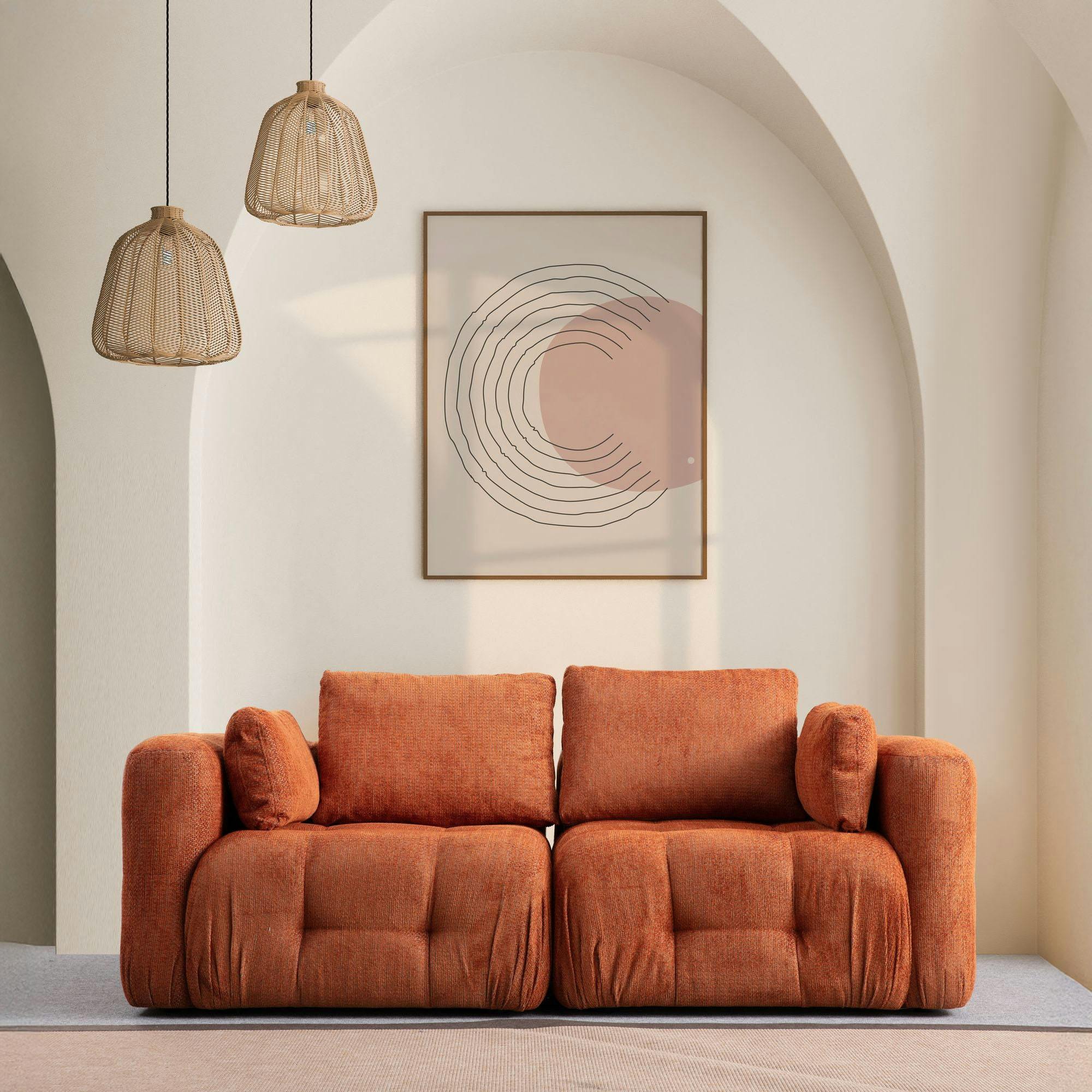 Canapé 2 places modulable rouille, forme organique BARI