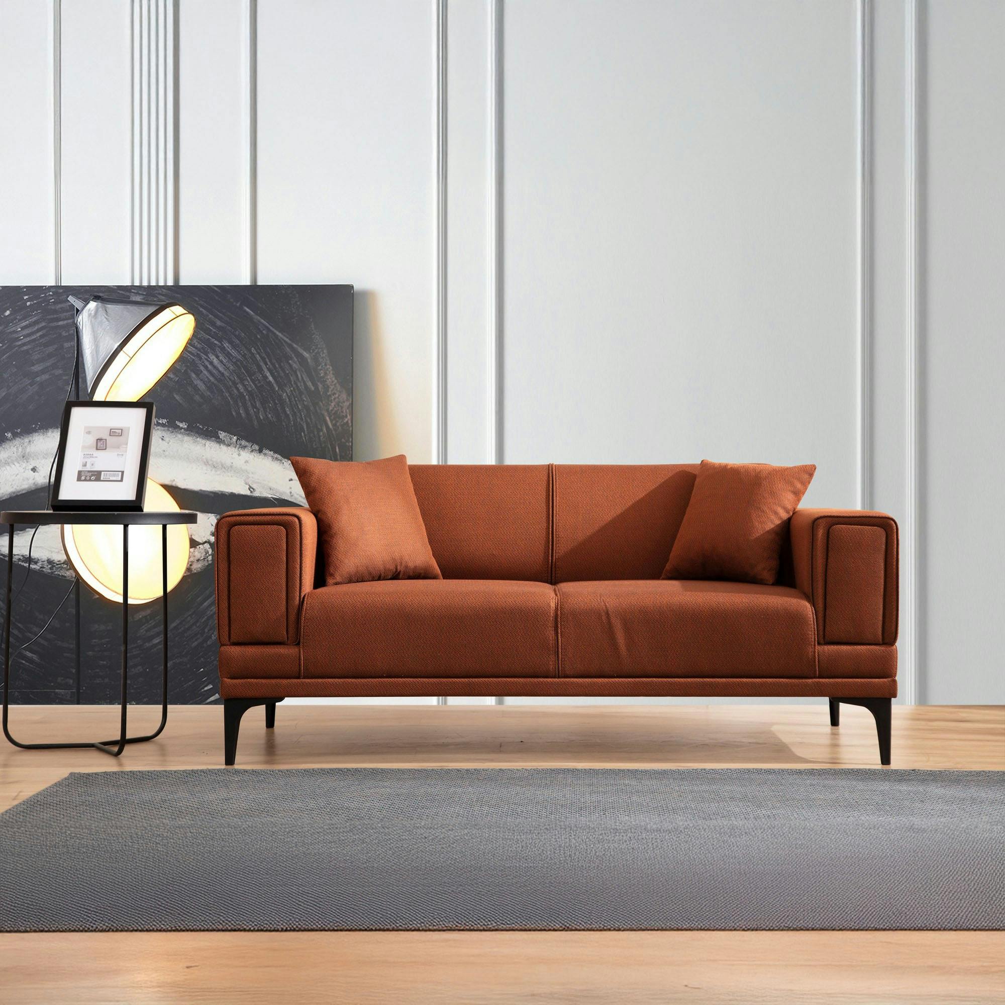 Canapé 2 places rouille, accoudoirs matelassés 170 cm LUCCA