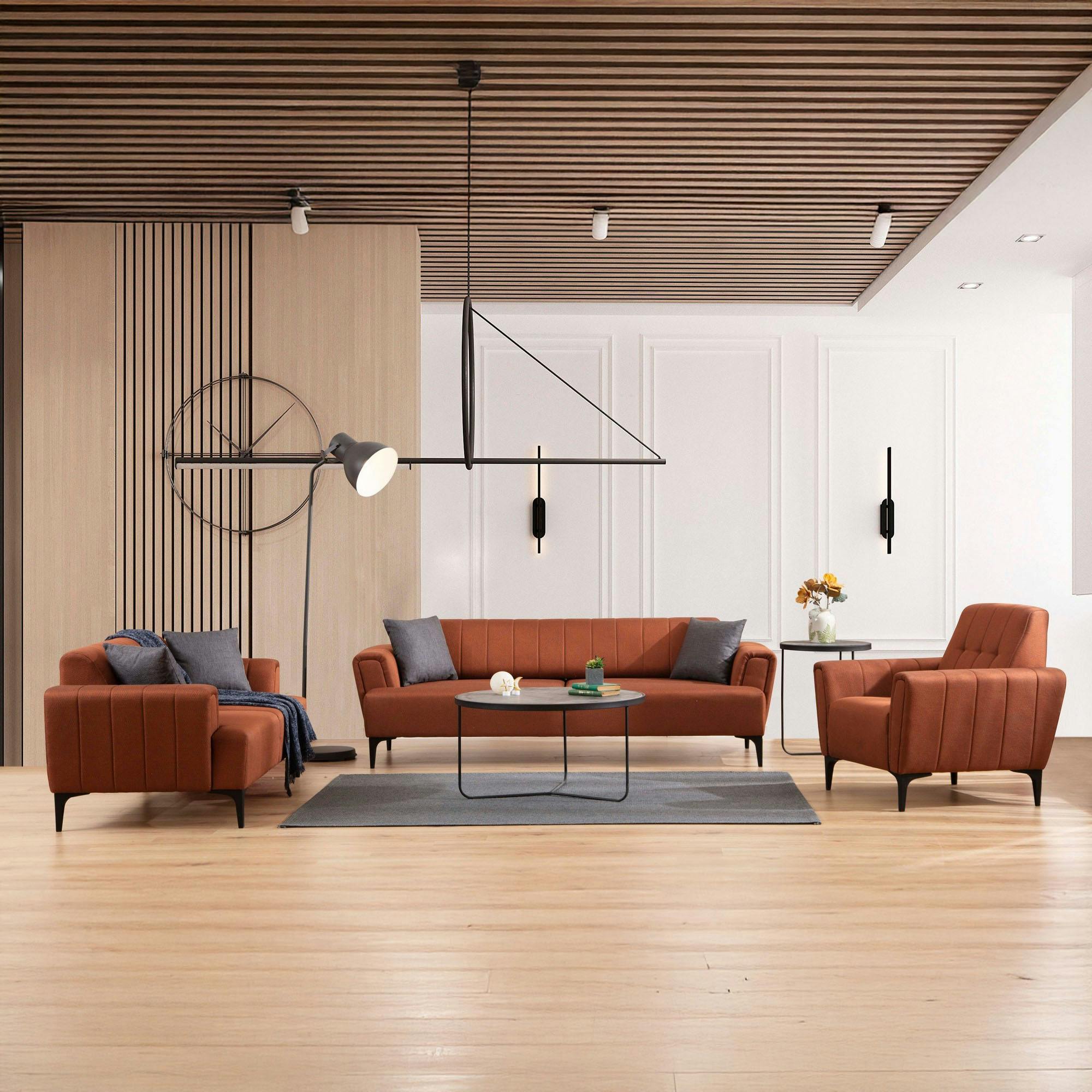 Canapé 2 places rouille, dossier à coutures verticales LUCCA