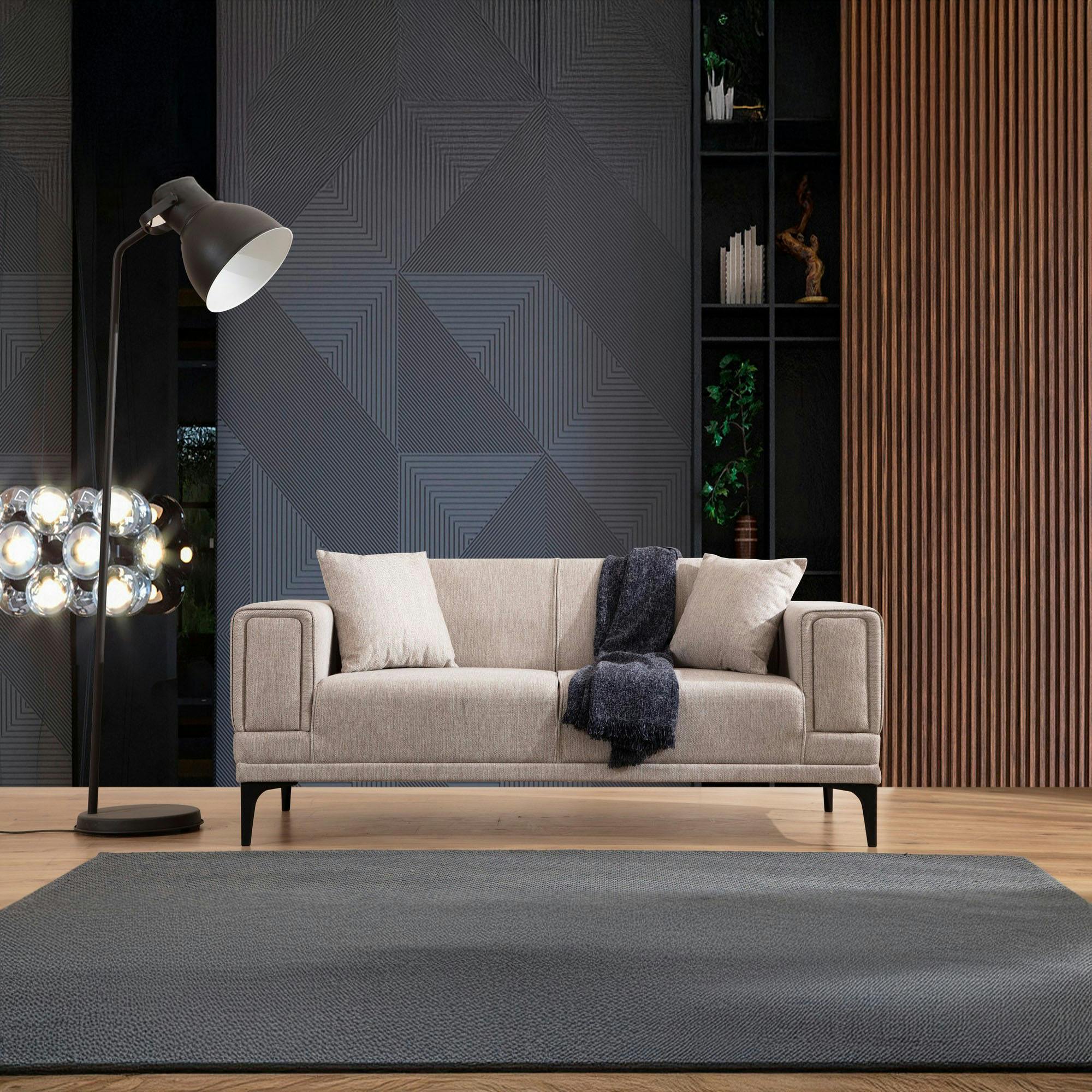 Canapé 2 places taupe, accoudoirs matelassés 170 cm LUCCA