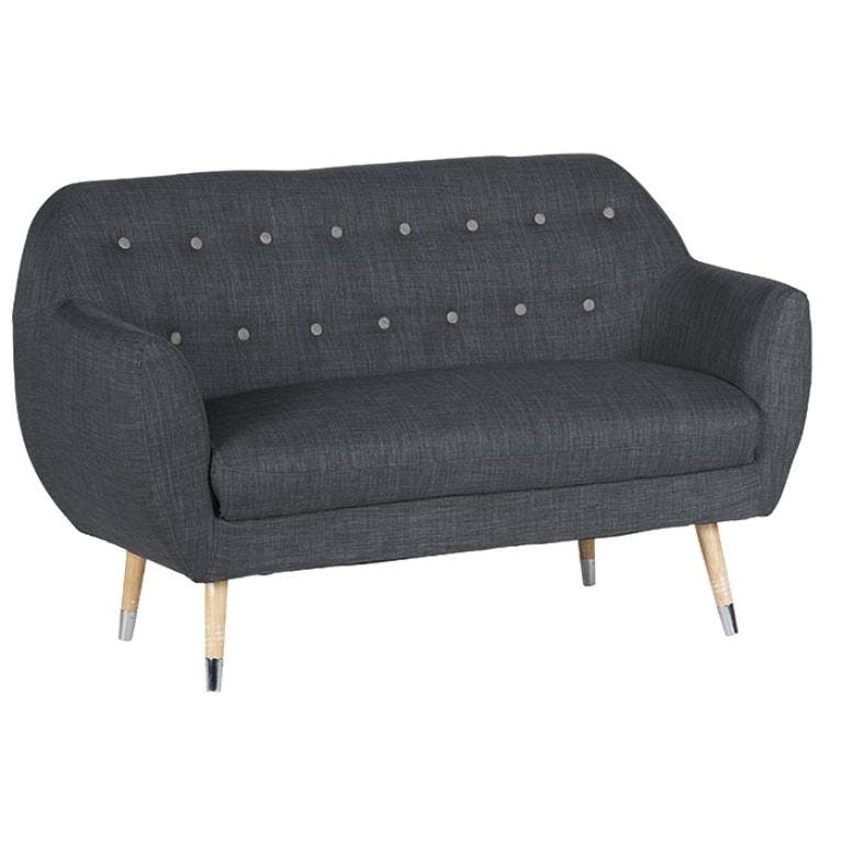 Canapé 2 places tissu anthracite boutons gris RUMBY