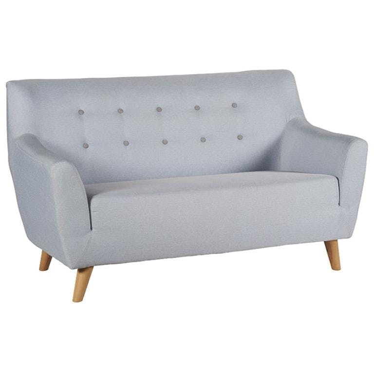 Canapé 2 places tissu bleu boutons gris COOPER