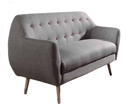 Canapé 2 places tissu gris boutons fuschia RUMBY