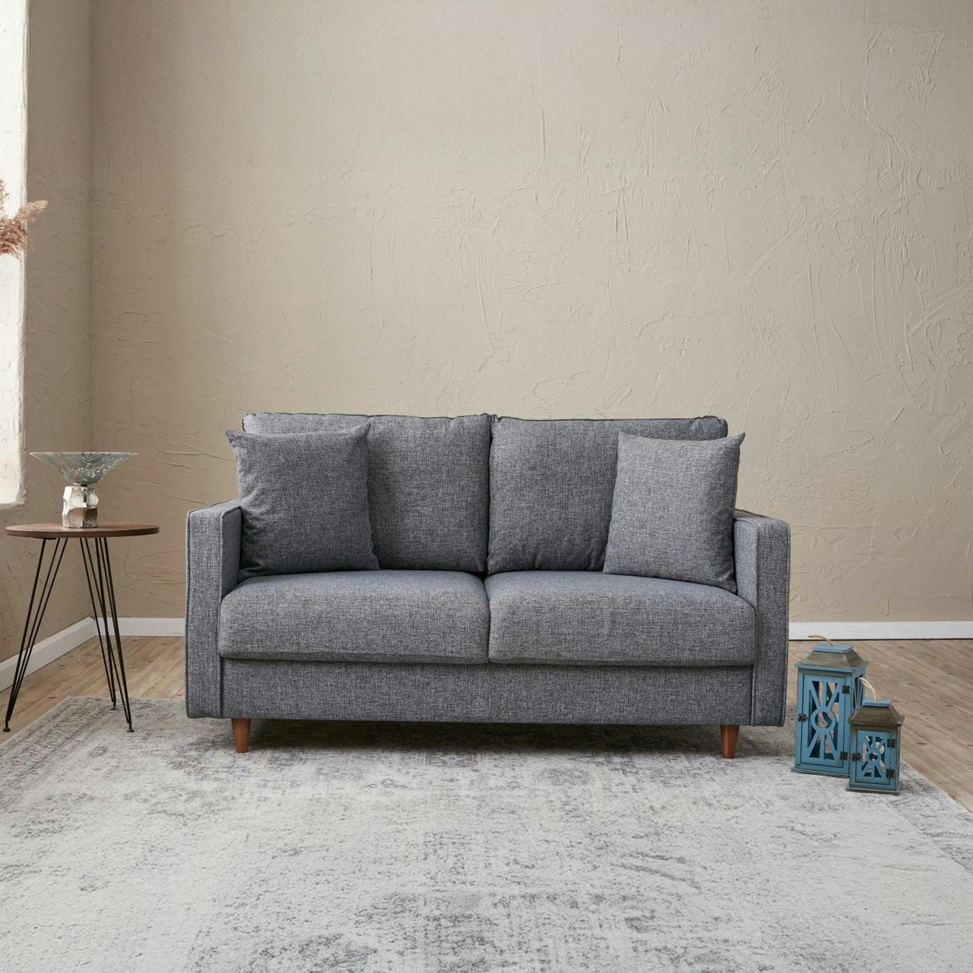 Canapé 2 places tissu gris chiné et dossier haut COMO