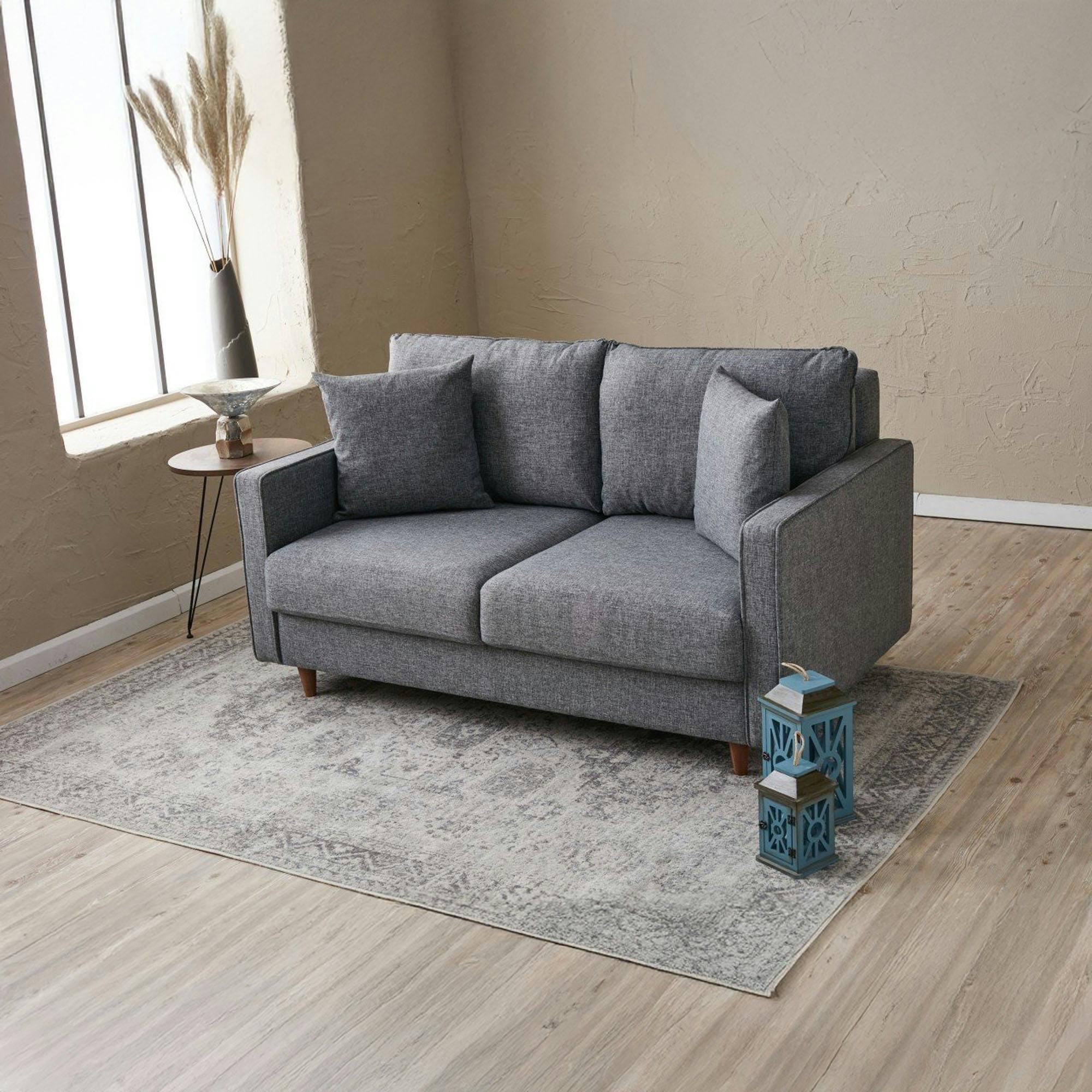 Canapé 2 places tissu gris chiné et dossier haut COMO