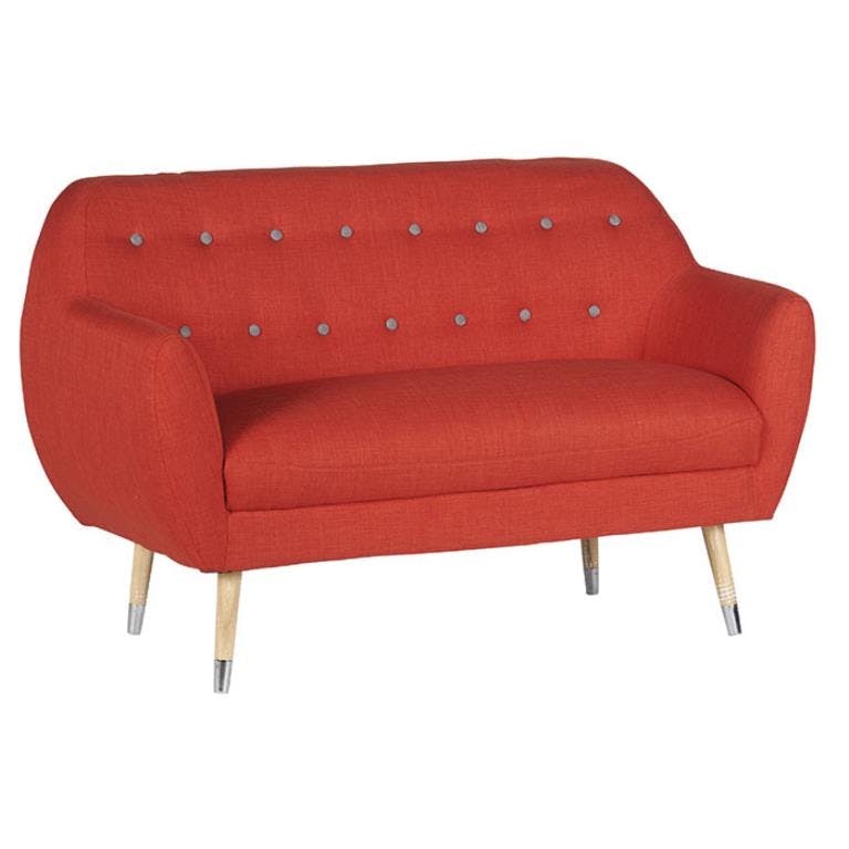 Canapé 2 places tissu rouge boutons gris RUMBY