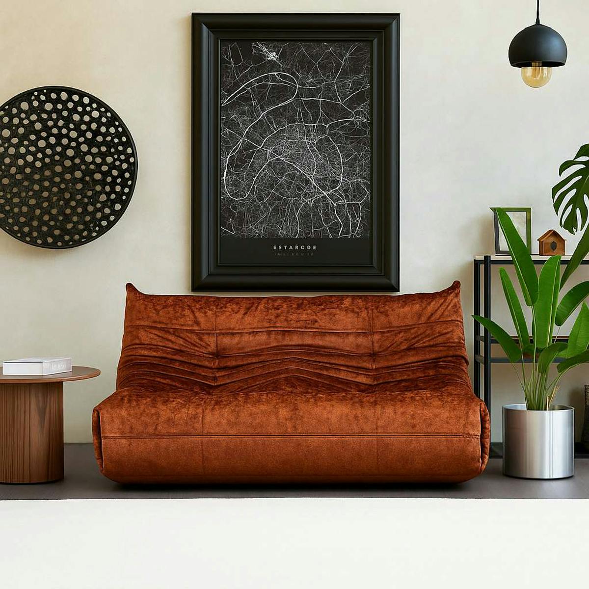 Canapé 2 places velours rouille plissé 145 cm ARVEN