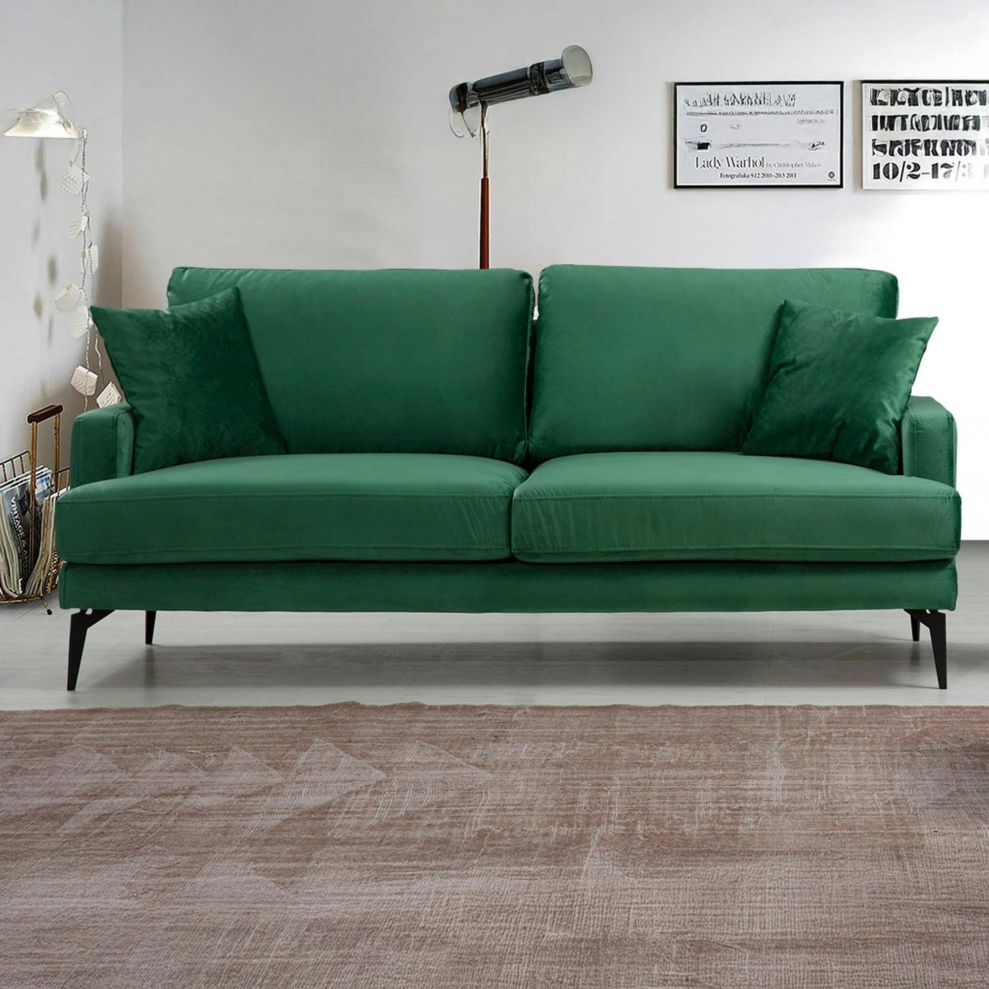 Canapé 2 places vert en tissu velours 175 cm SEATTLE