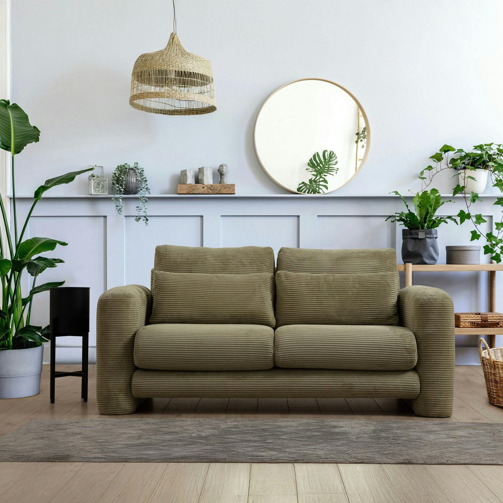 Canapé 2 places vert velours côtelé, lignes arrondies LUCCA