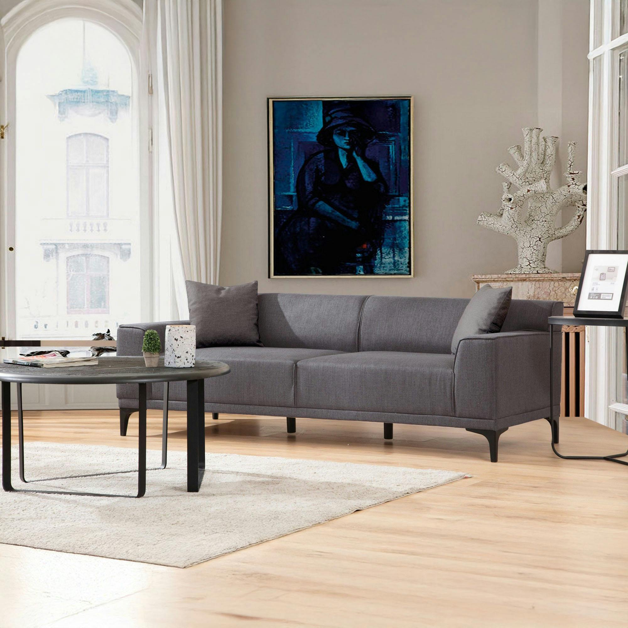 Canapé 3 places anthracite - accoudoirs larges ORSAY